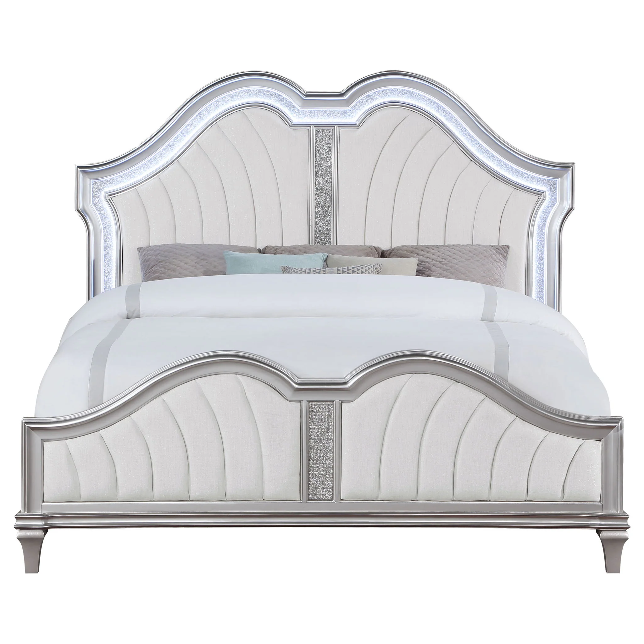 Evangeline Wood Eastern King LED Panel Bed Silver Oak - Image 3