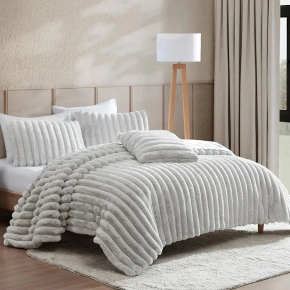 Evolve Grey Queen or King 4PC Comforter Set with Faux Fur Finish - Image 2
