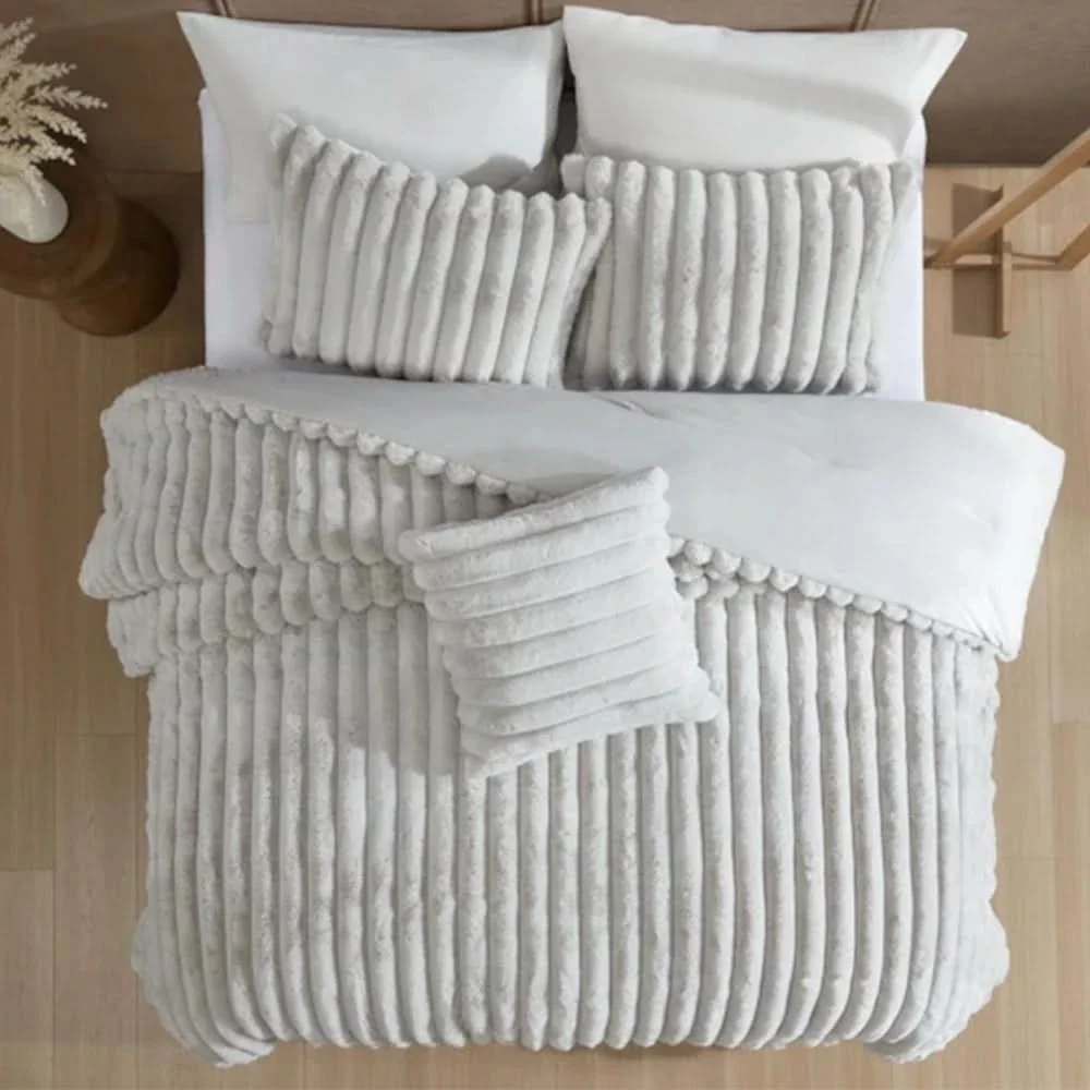 Evolve Grey Queen or King 4PC Comforter Set with Faux Fur Finish - Image 4