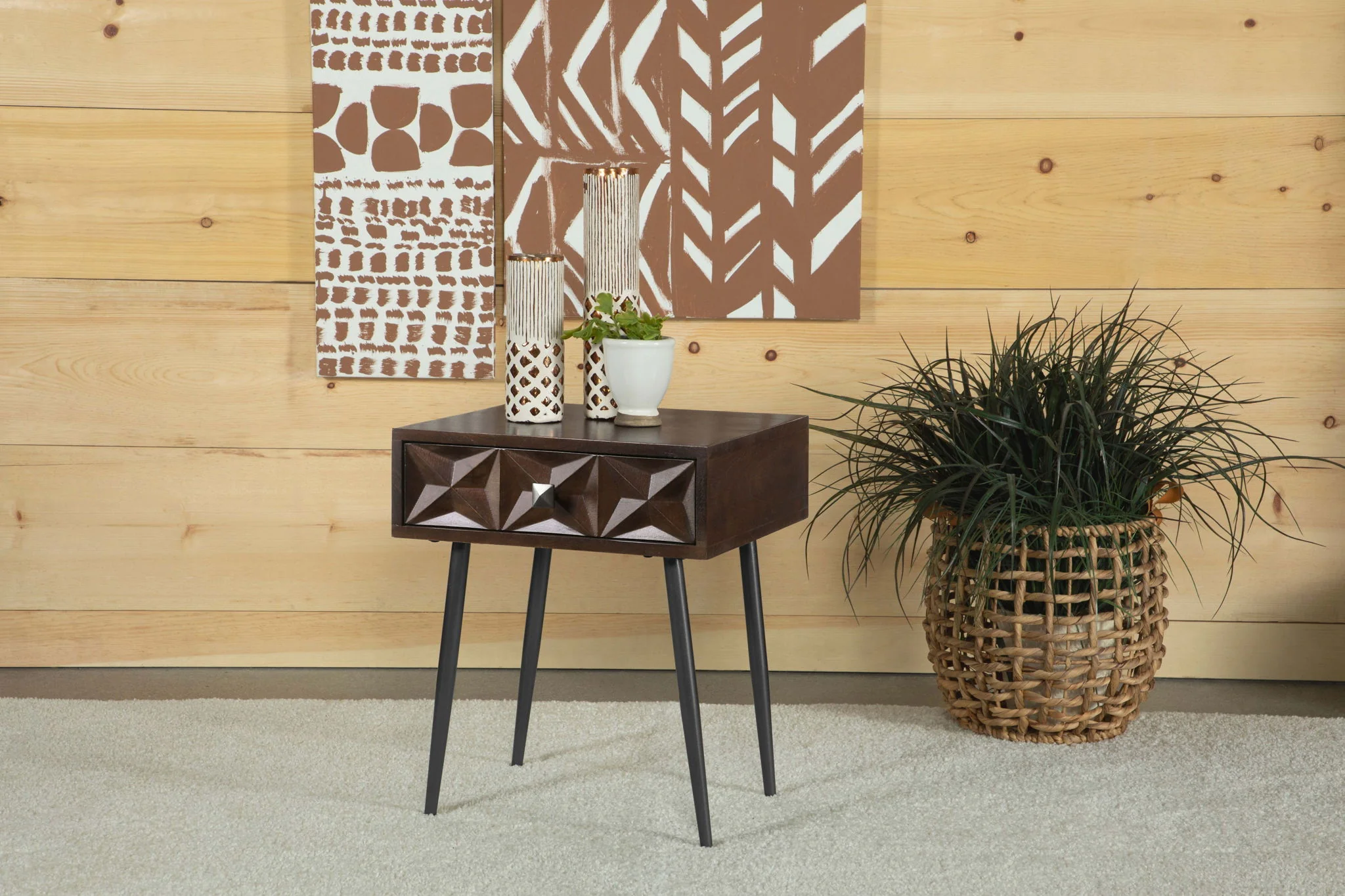 Ezra 1-drawer Rectangular Accent Side Table Coffee Brown - Image 2