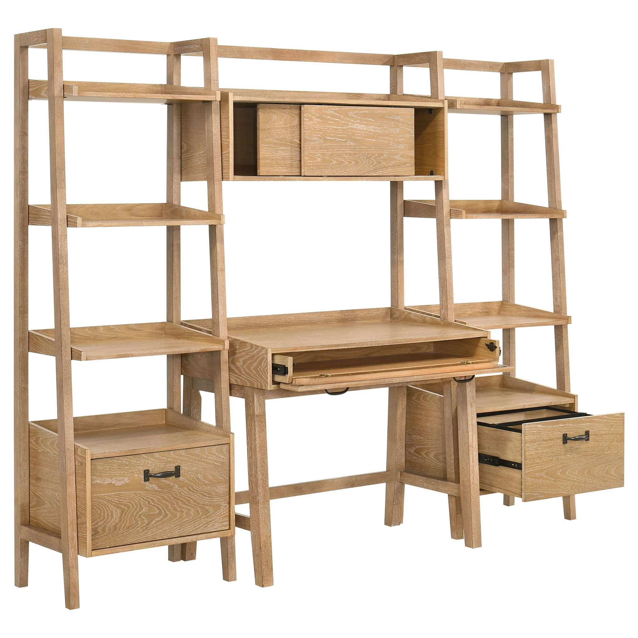 Fabian 4-piece Computer Desk and Bookshelf Set Distressed Light Brown - Image 3