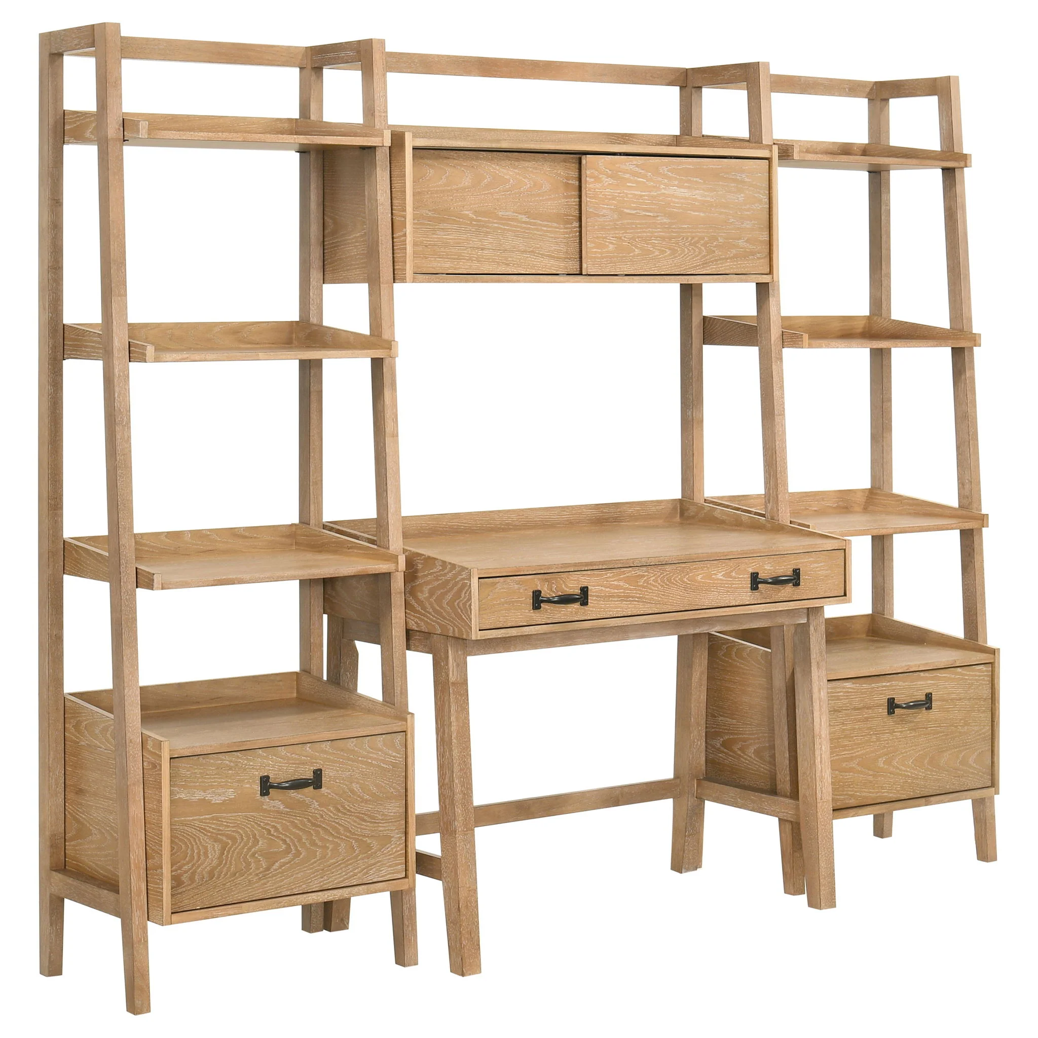 Fabian 4-piece Computer Desk and Bookshelf Set Distressed Light Brown - Image 4