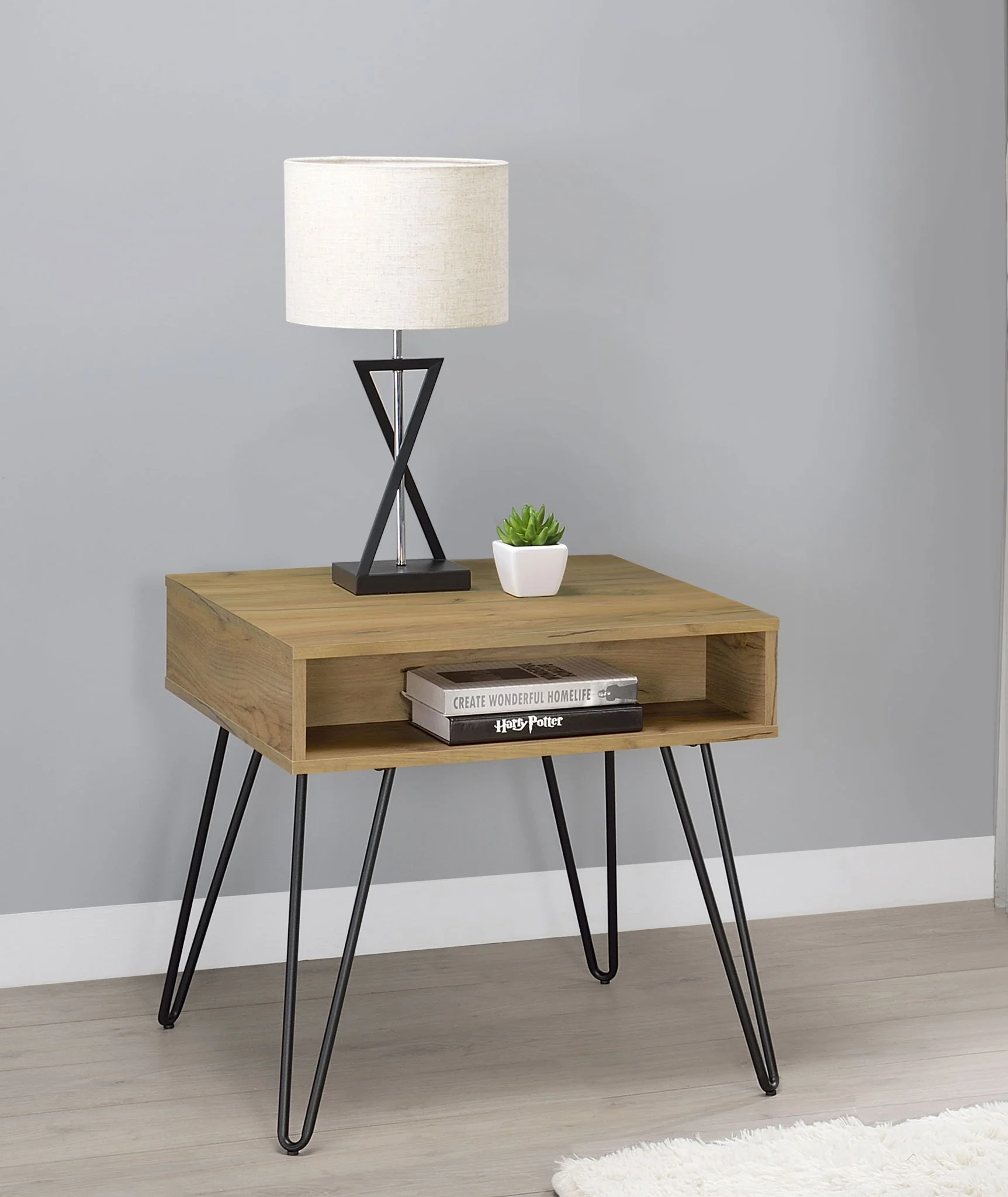 Fanning Engineered Wood Side End Table Golden Oak - Image 3
