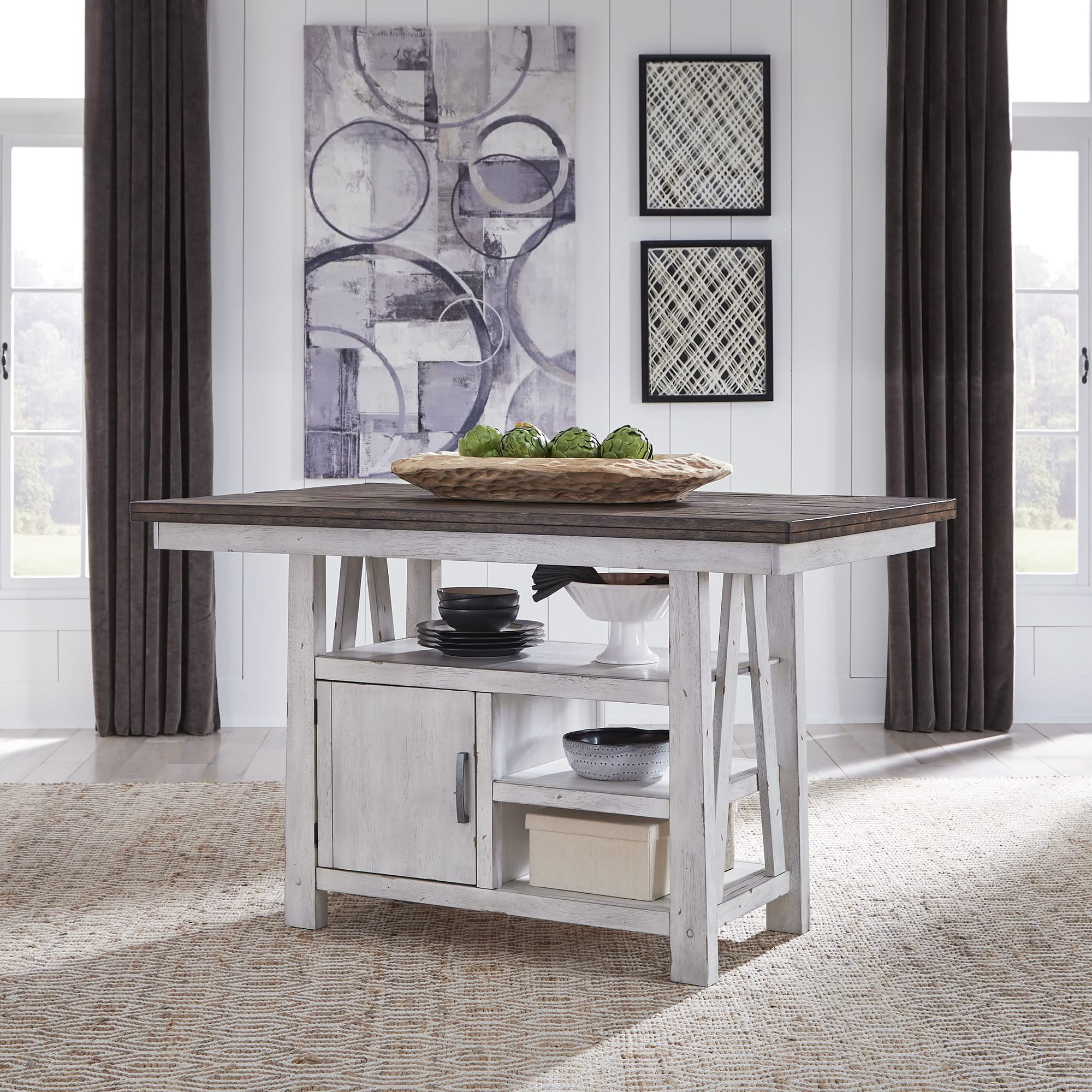 Farmhouse - 5 Piece Gathering Table Set - Two Tone White / Wood Tone - Image 2