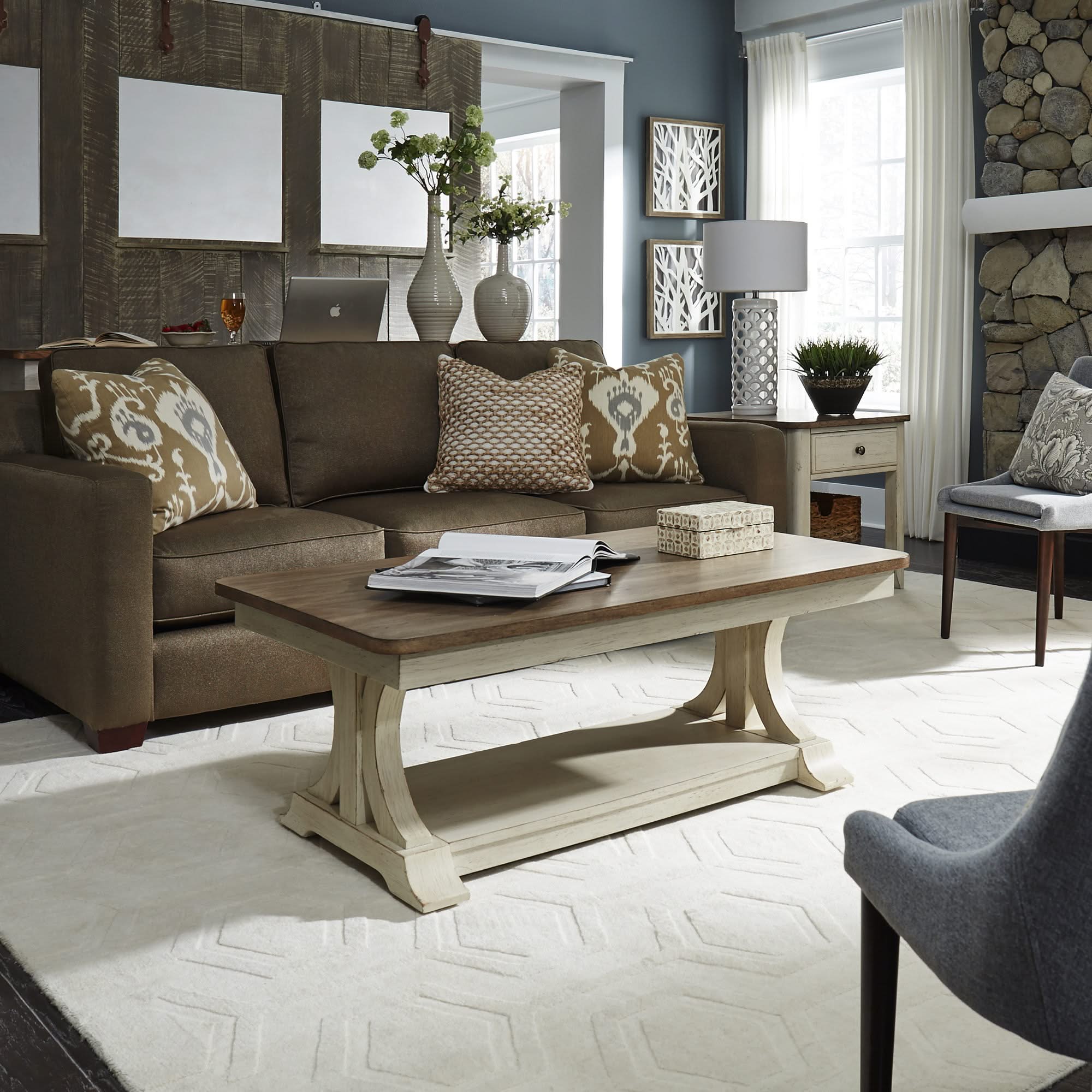 Farmhouse Reimagined - 3 Piece Table Set (1 Cocktail 2 End Tables) - Antique White / Chestnut Tops