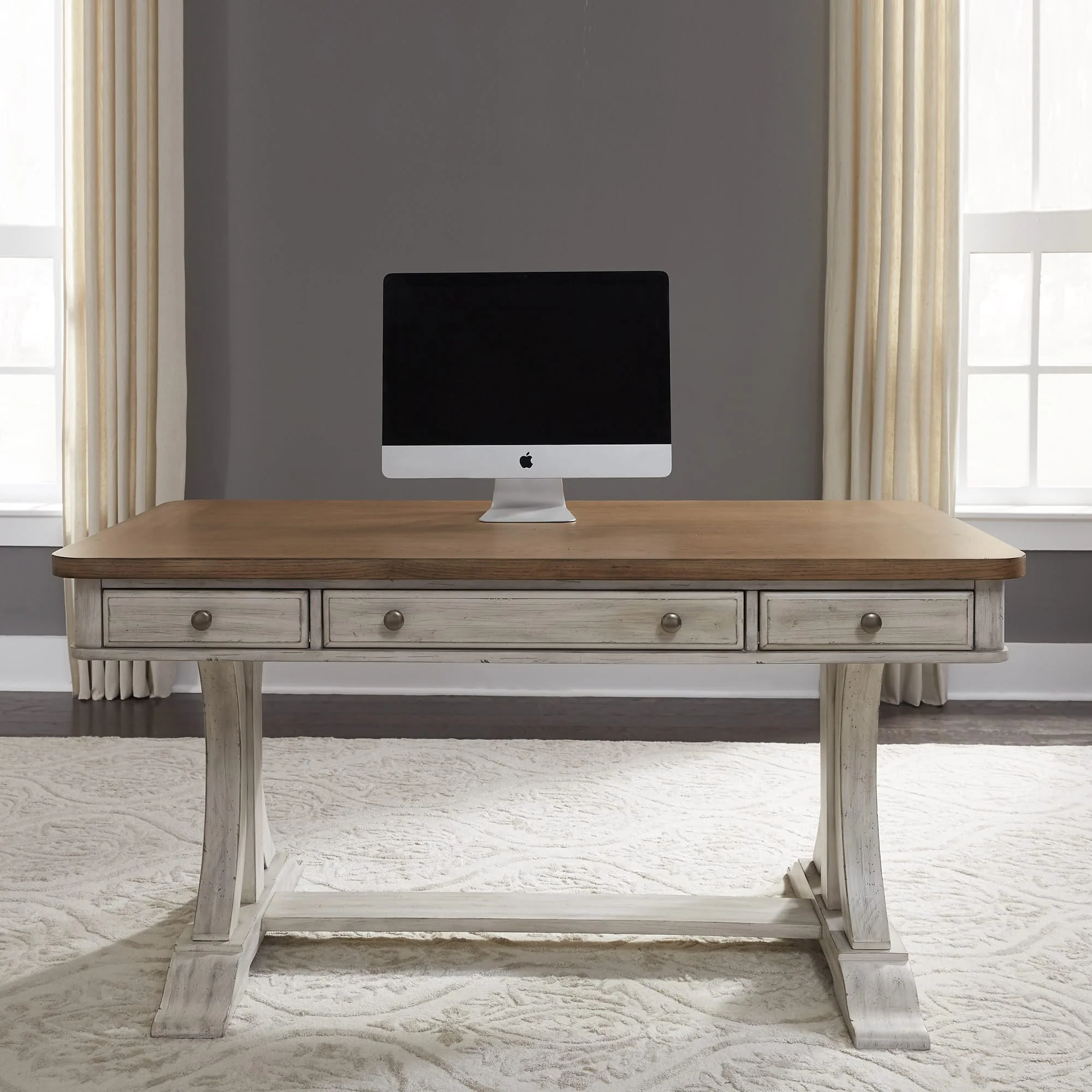 Farmhouse Reimagined - Writing Desk - Antique White / Chestnut Tops