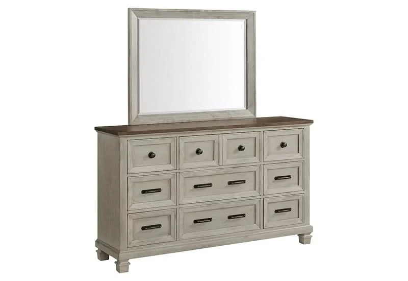 Farmington Two Tone Rustic Bedroom Set Includes Bed (Headboard, Footboard, and Rails), Dresser and Mirror - Image 4