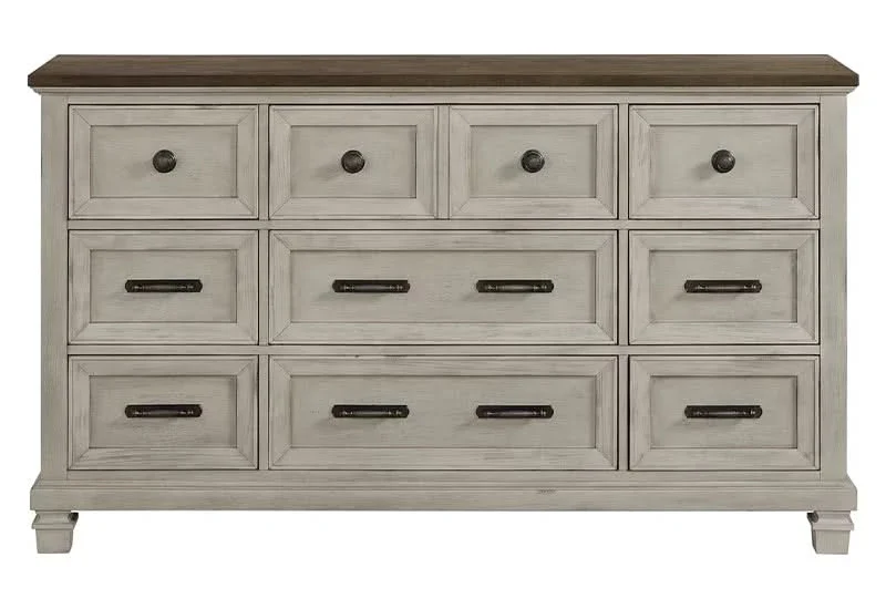 Farmington Two Tone Rustic Bedroom Set Includes Bed (Headboard, Footboard, and Rails), Dresser and Mirror - Image 7