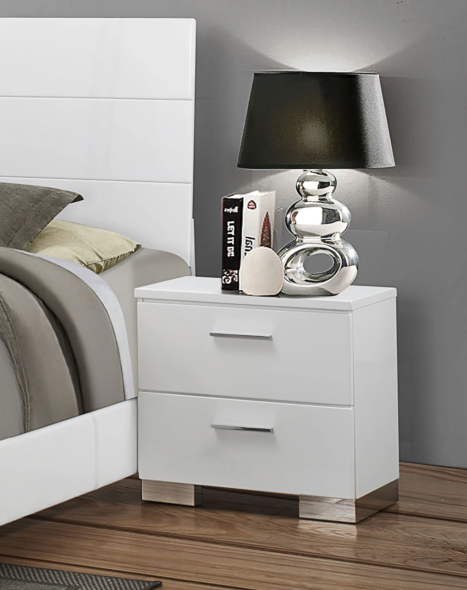 Felicity 2-drawer Nightstand White High Gloss - Image 2