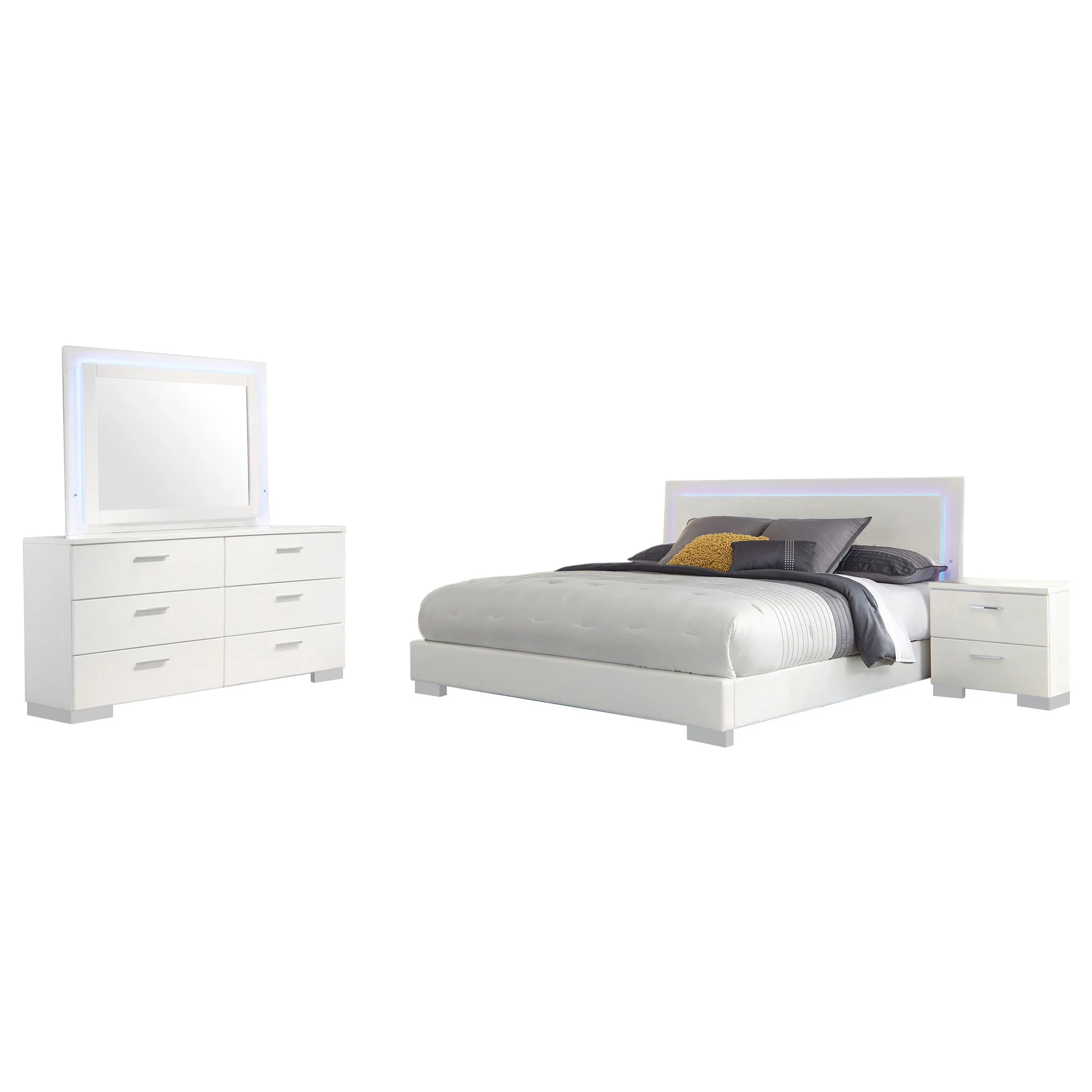 Felicity 4-piece Queen Bedroom Set White High Gloss - Image 4
