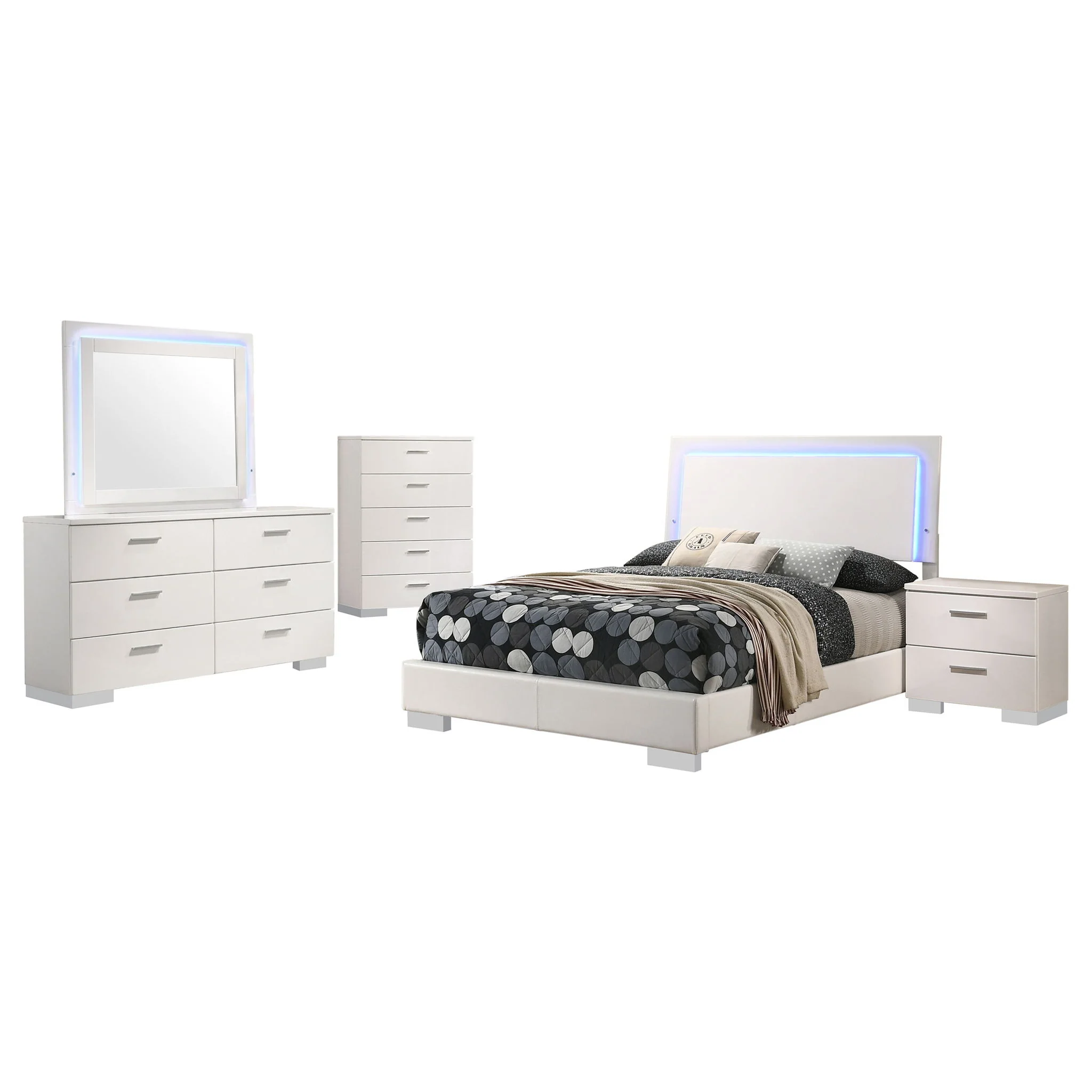 Felicity 5-piece Full Bedroom Set White High Gloss - Image 4