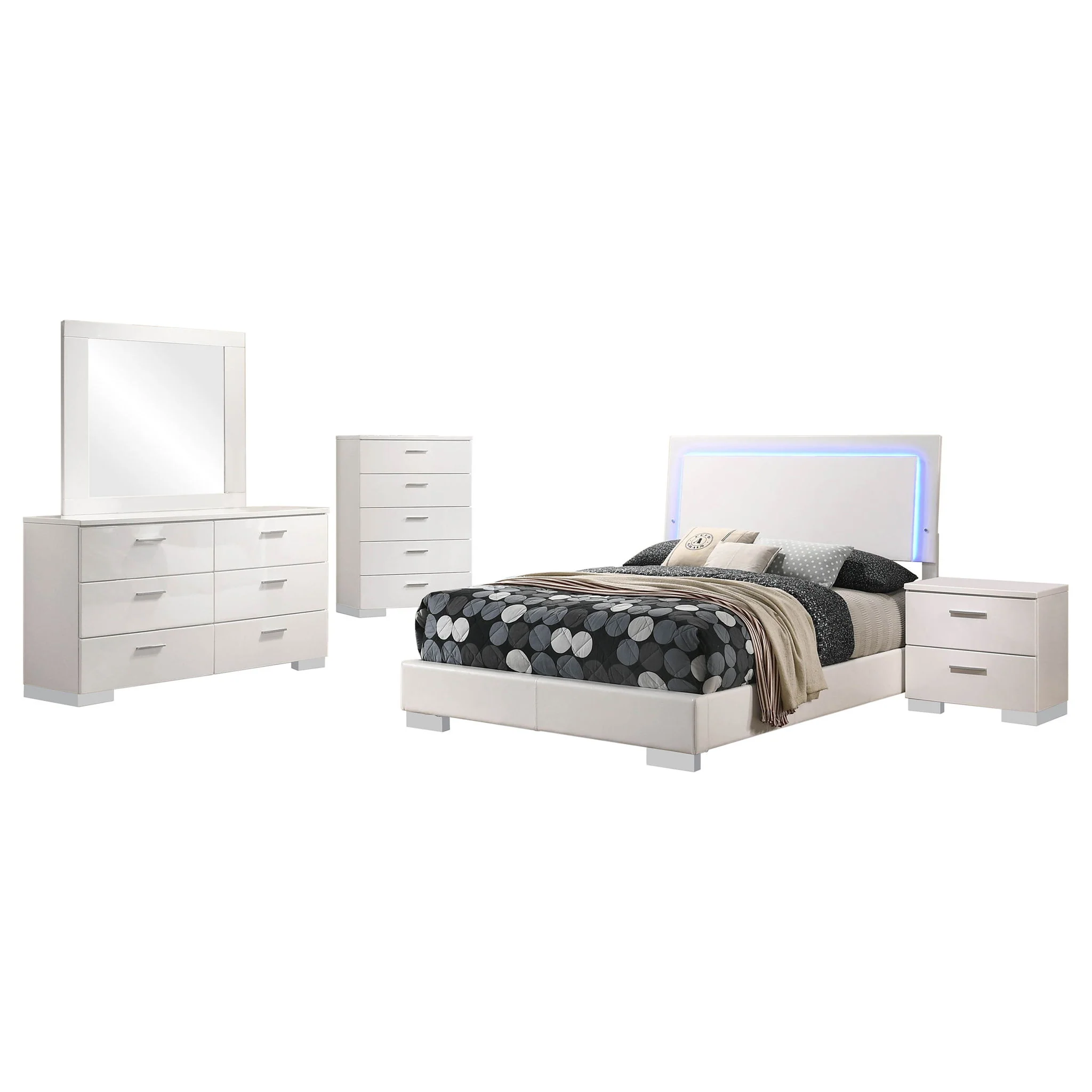 Felicity 5-piece Full Bedroom Set White High Gloss - Image 2
