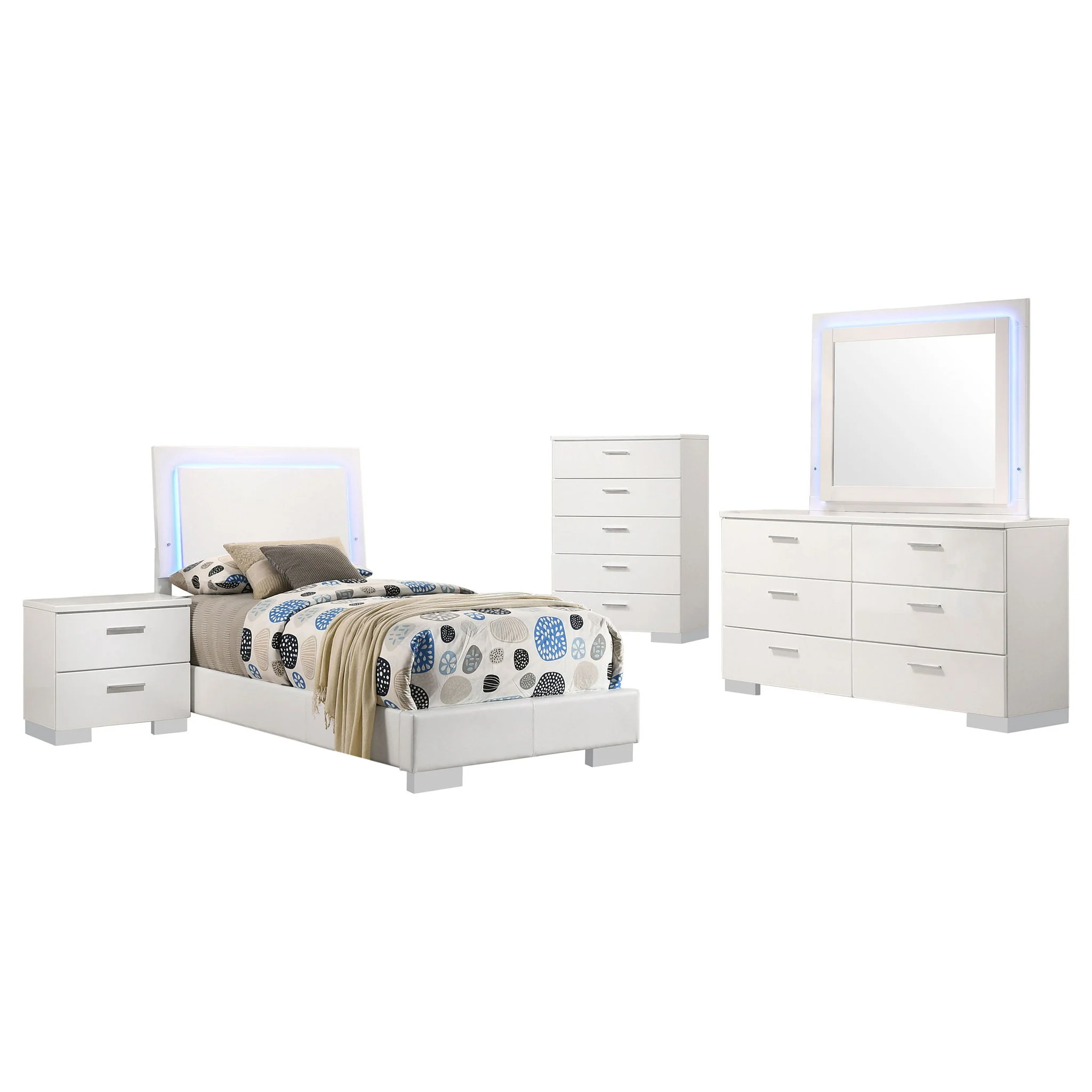 Felicity 5-piece Twin Bedroom Set White High Gloss - Image 2