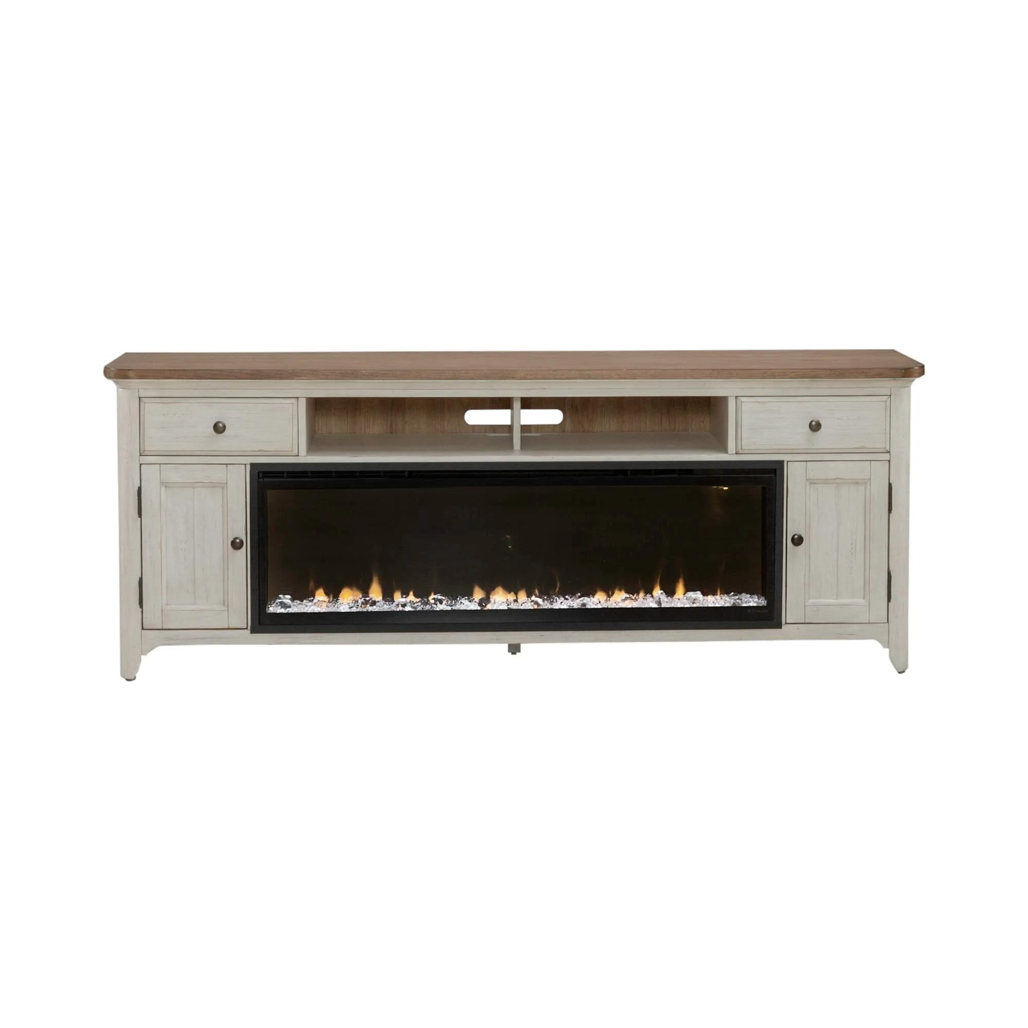 Fireplace TV Consoles - 79" Console With Fire - Medium Brown - Image 2