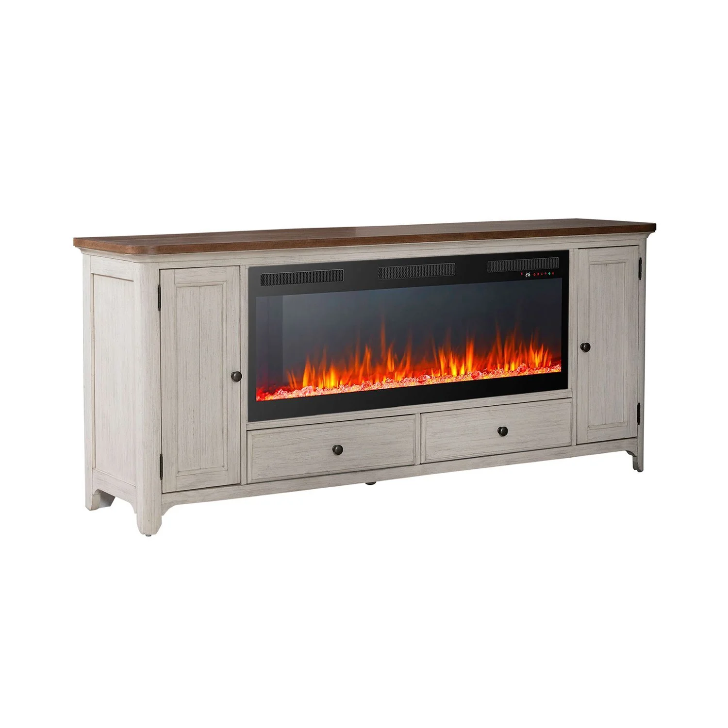 Fireplace TV Consoles - 80" Console With Fire FTS Set - Brown / White - Image 2