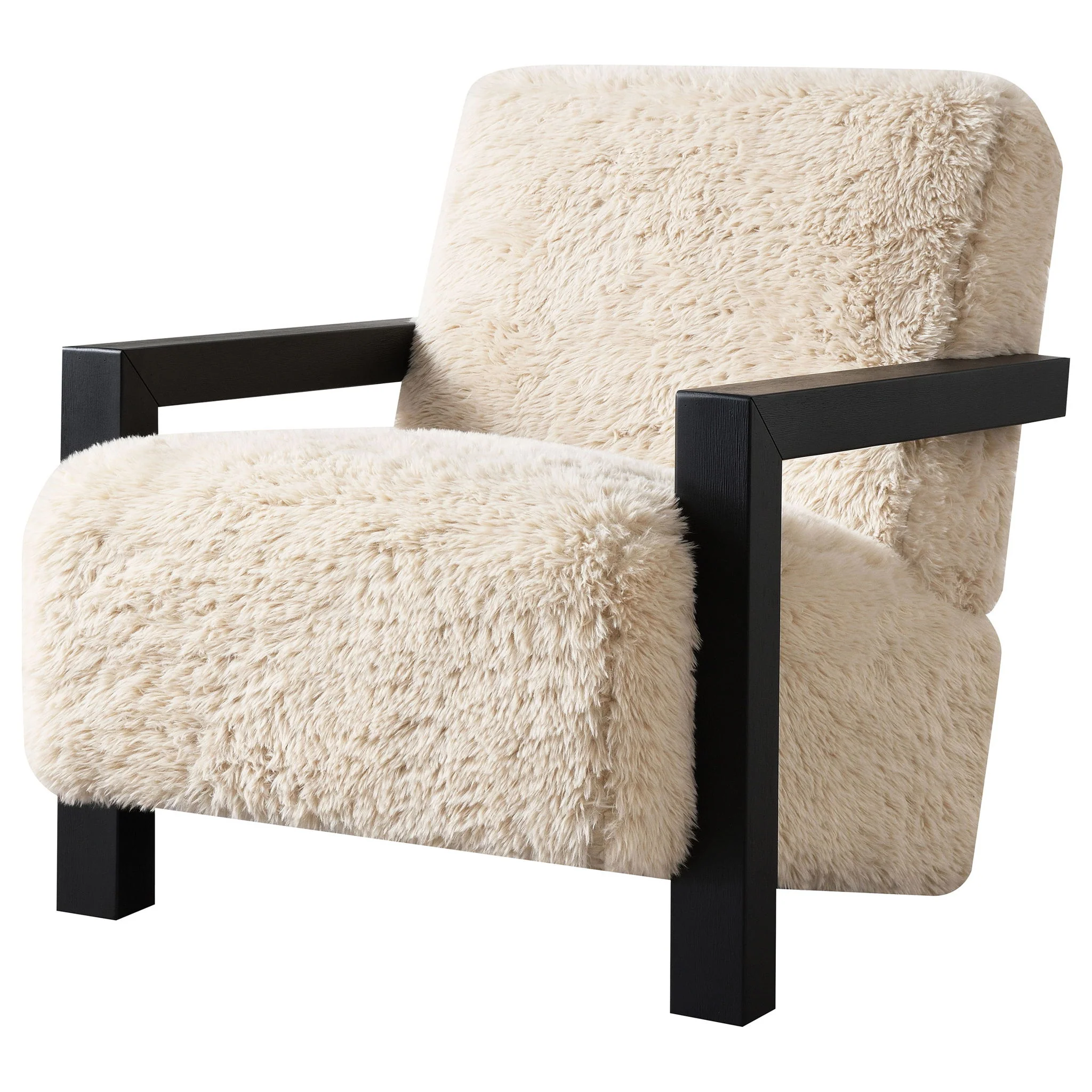 Fitzroy Faux Fur Upholstered Chair Solid Wood Arms Latte - Image 4