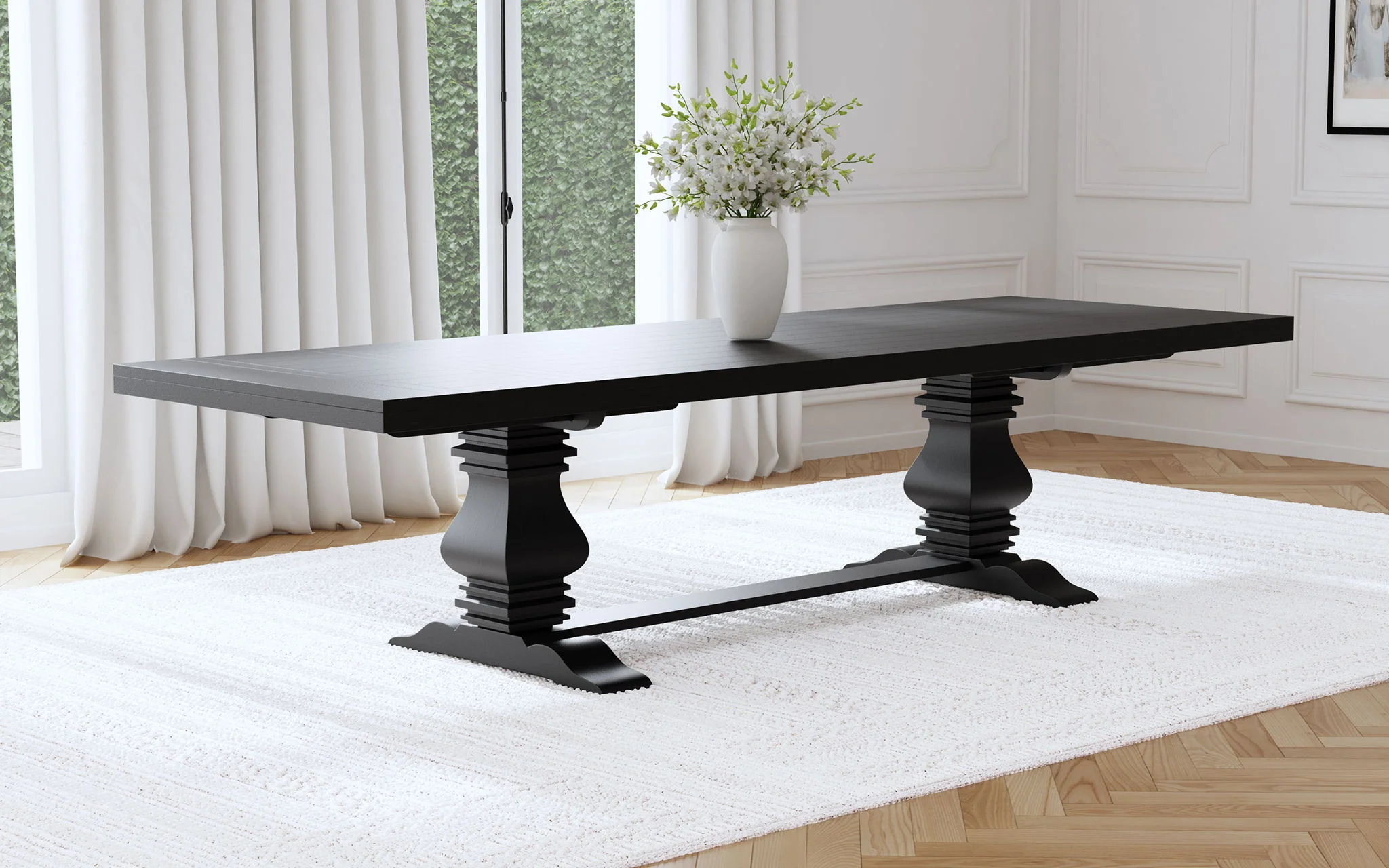 Florence 126-inch Extension Dining Table Distressed Black - Image 3