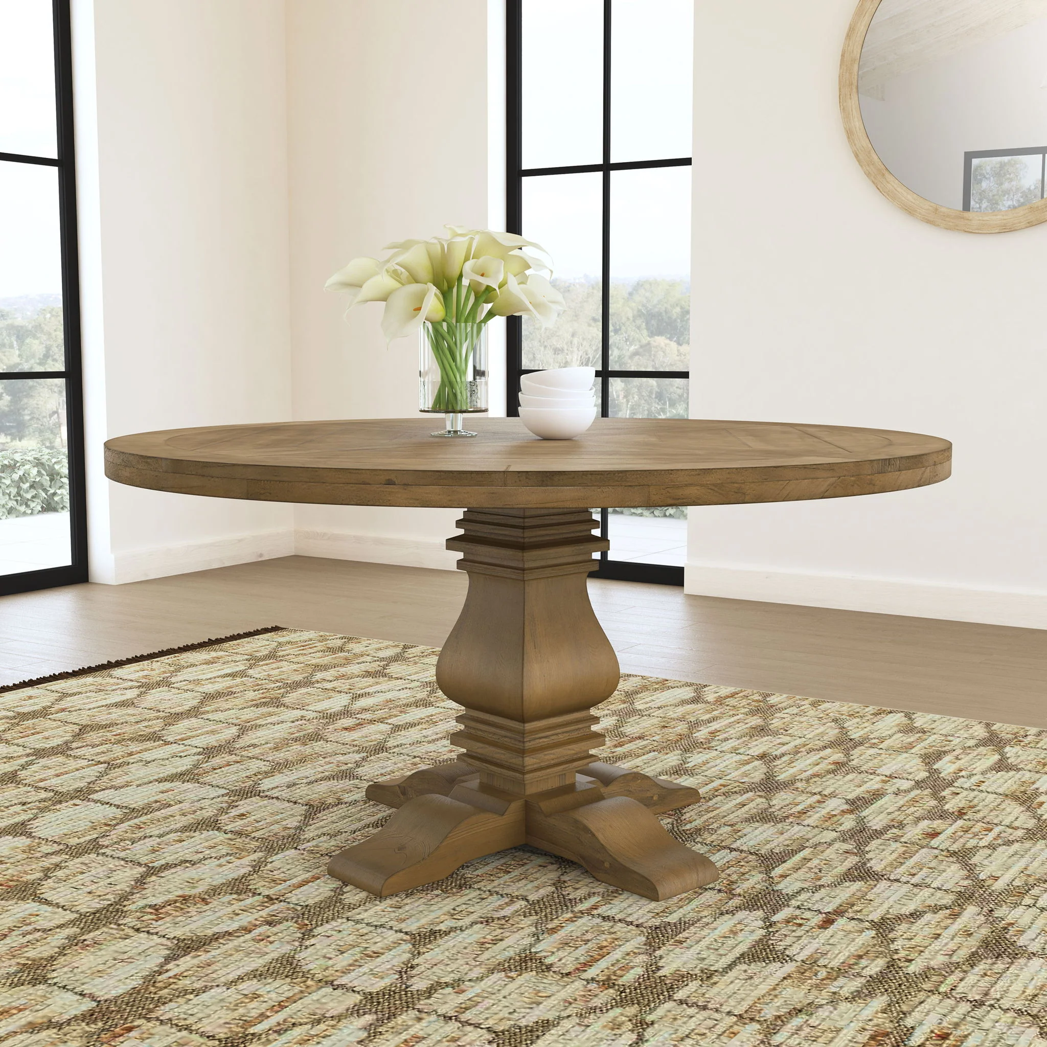 Florence Round 60-inch Wood Dining Table Rustic Honey - Image 3