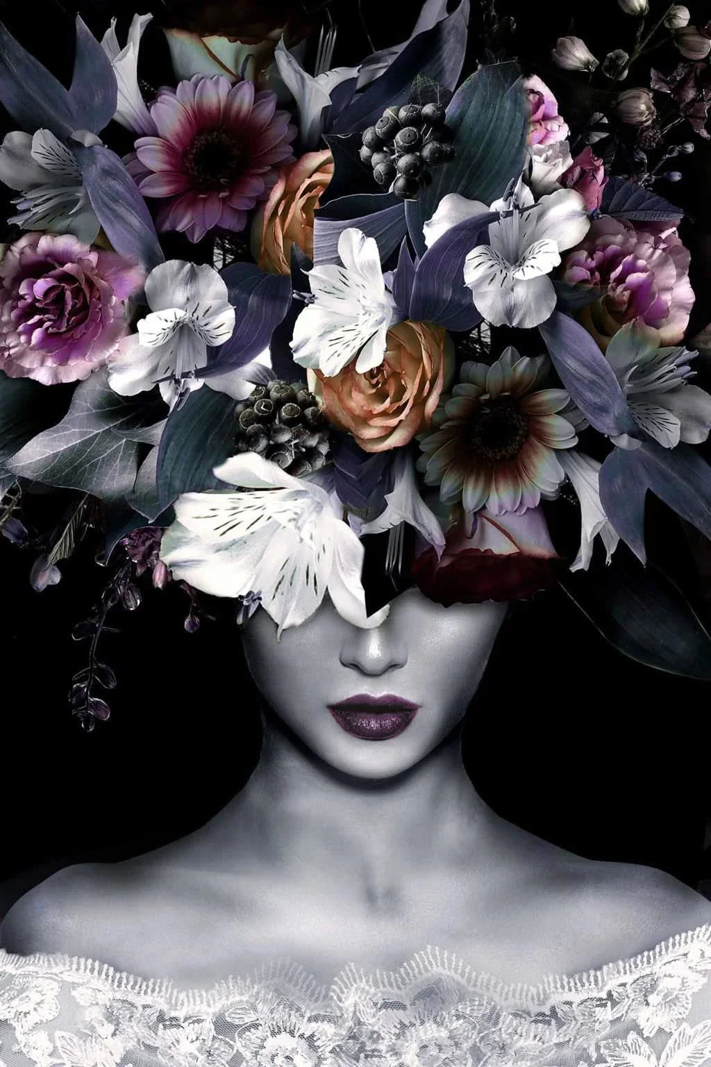 FLOWER HEAD GLASS WALL ART