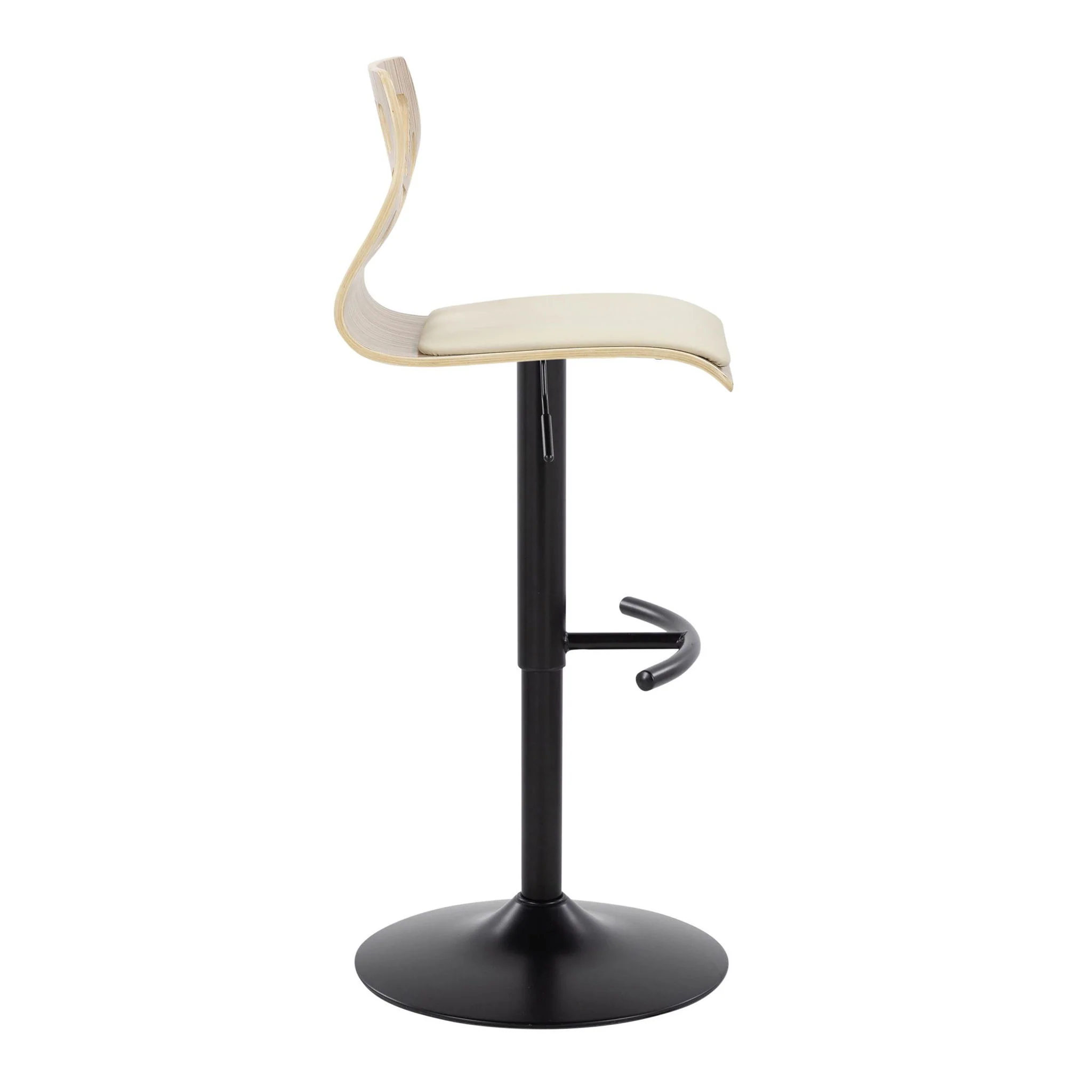 Folia - Mid Century Modern Adjustable Barstool With Swivel With Rounded T Footrest (Set of 2) - Image 6