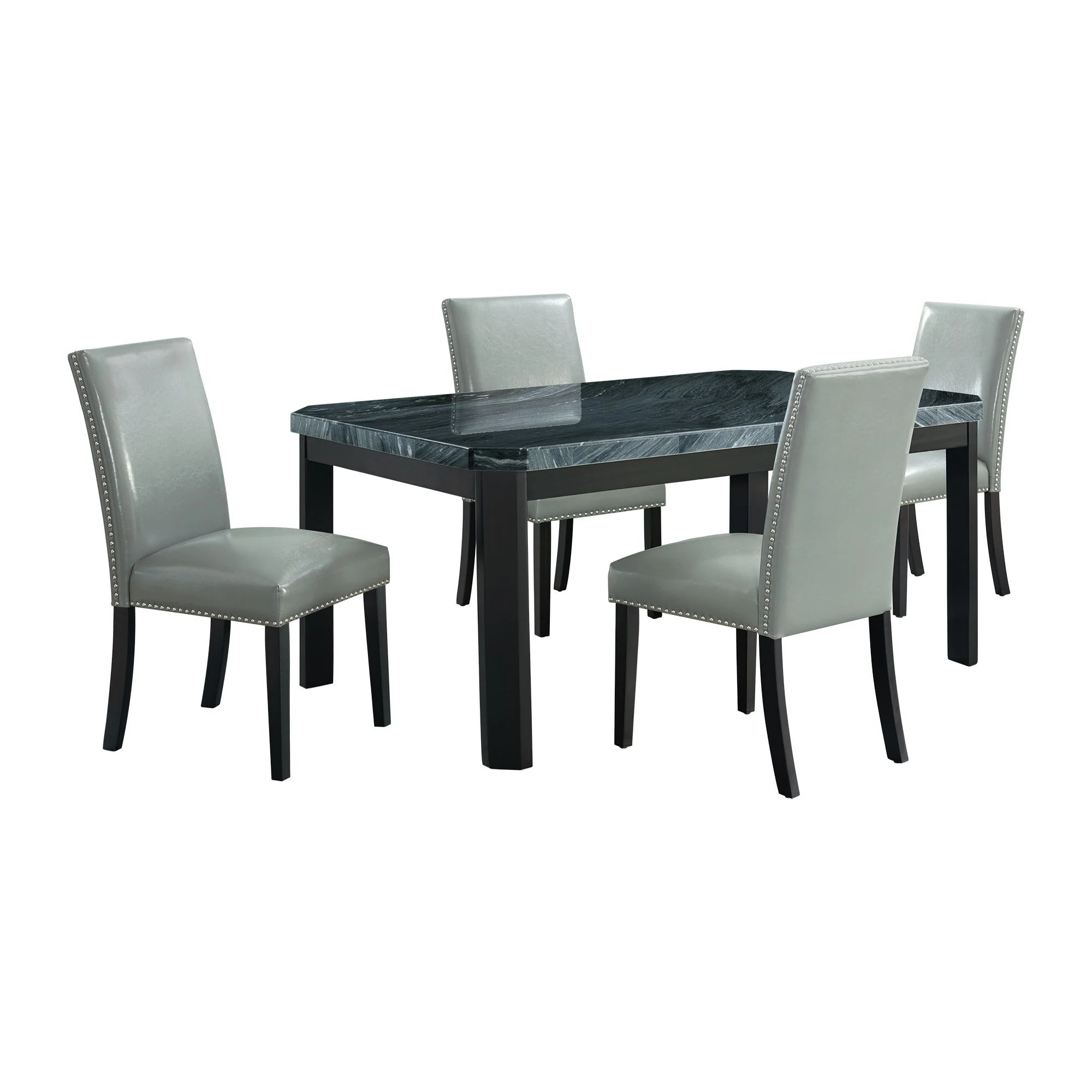 Francesca - Rectangular 5 Piece Gray PU Chairs Dining Set, Table & Four Chairs - Gray Marble