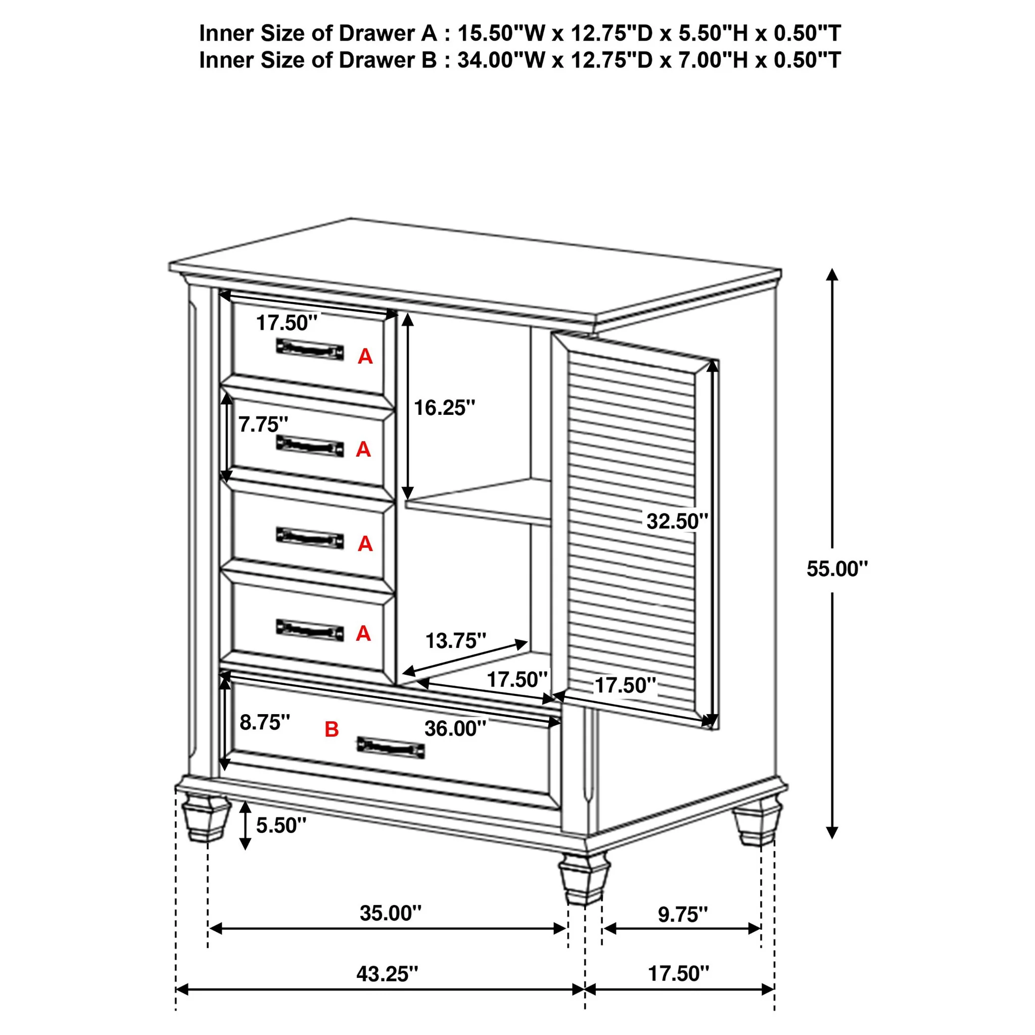 Franco 5-drawer Door Chest Distressed White - Image 4