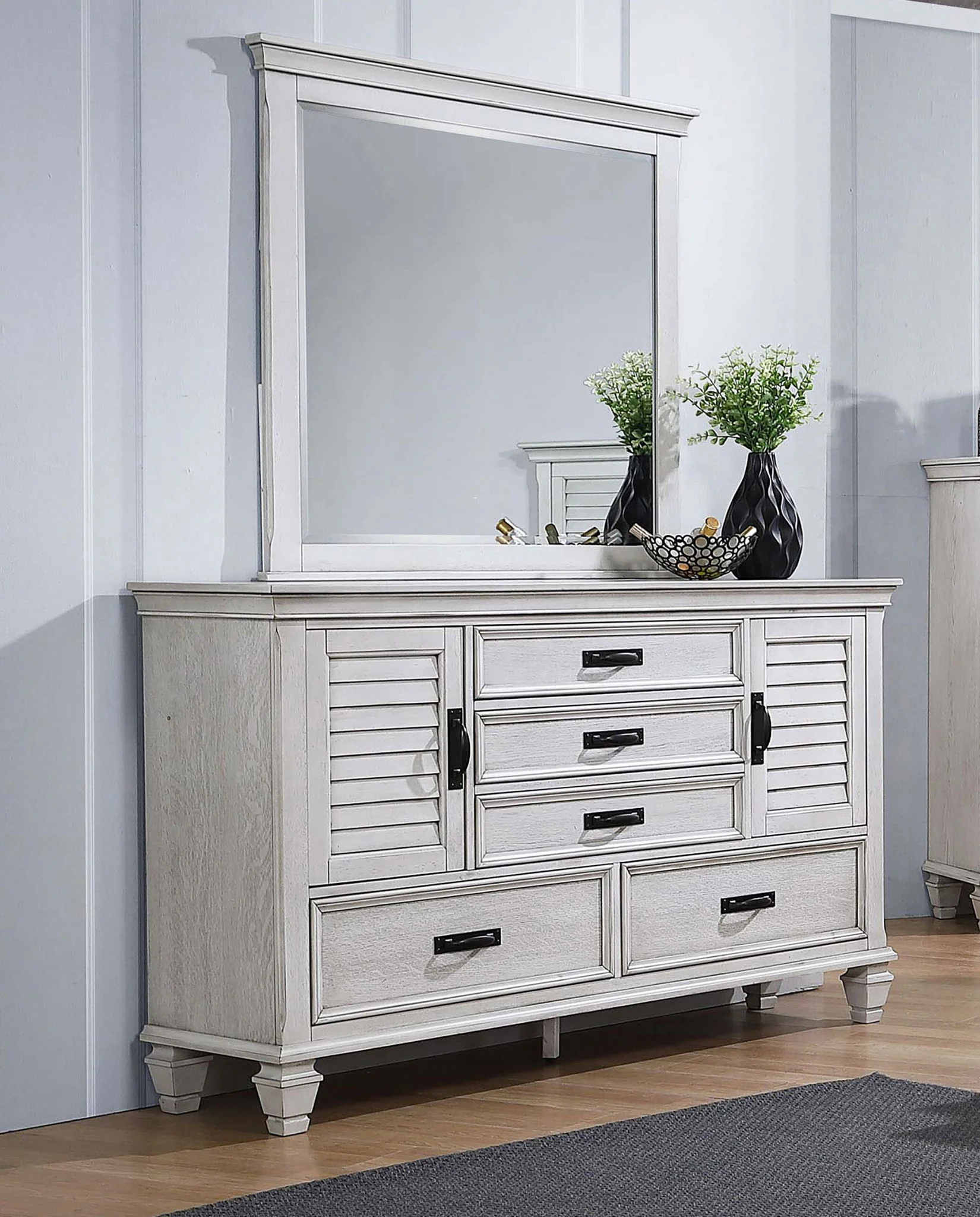 Franco 5-drawer Dresser with Mirror Distressed White - Image 3