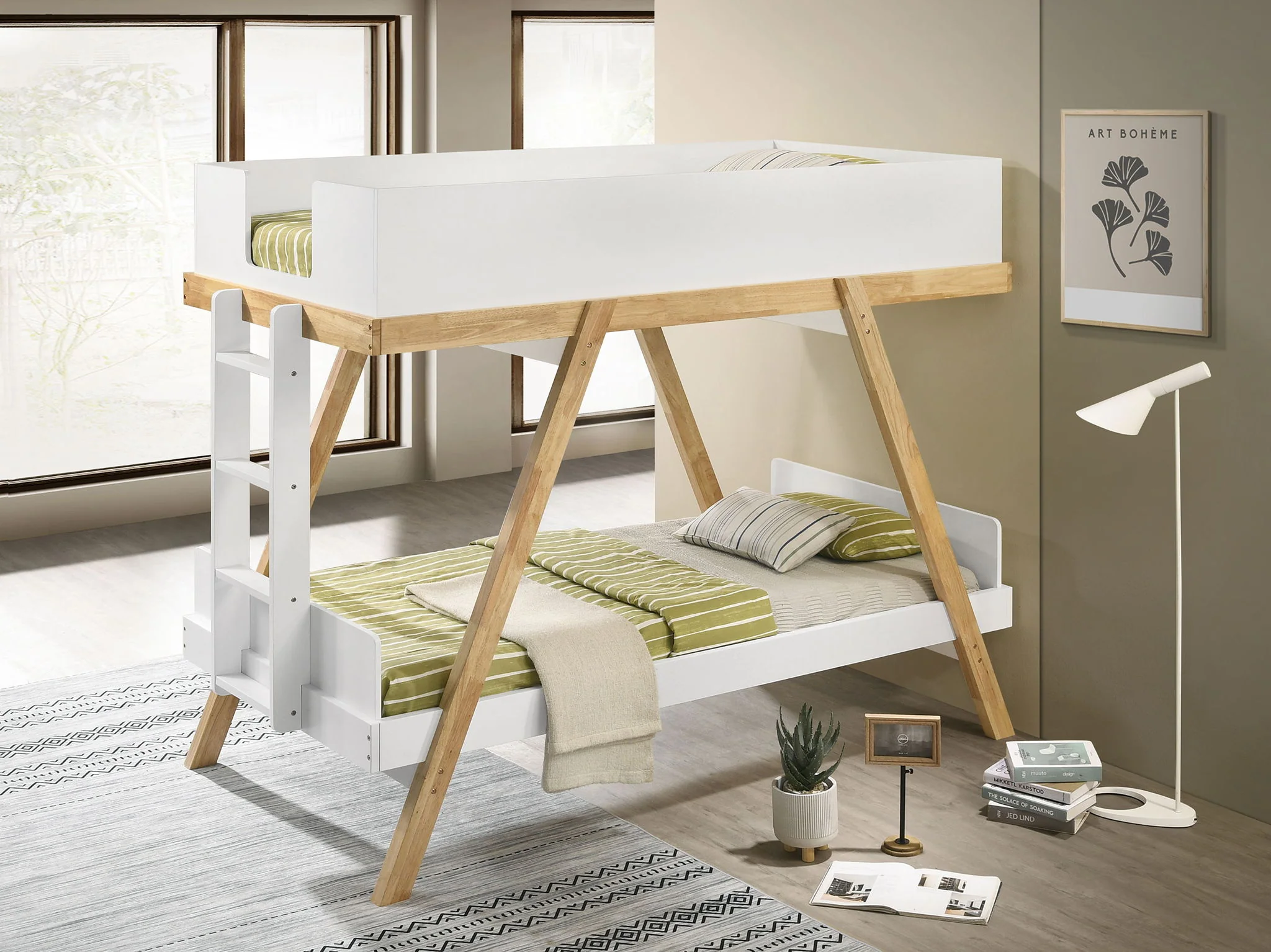 Frankie Wood Twin Over Twin Bunk Bed White and Natural - Image 4