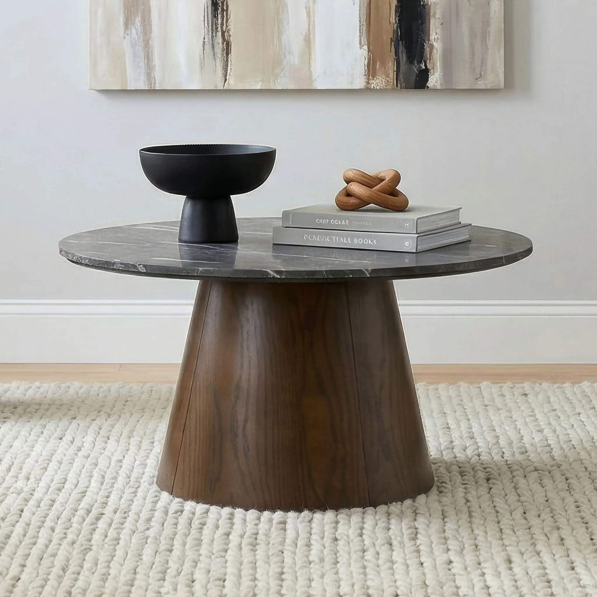 Franklin 36-inch Round Pedestal Coffee Table Grey and Dark Brown - Image 4
