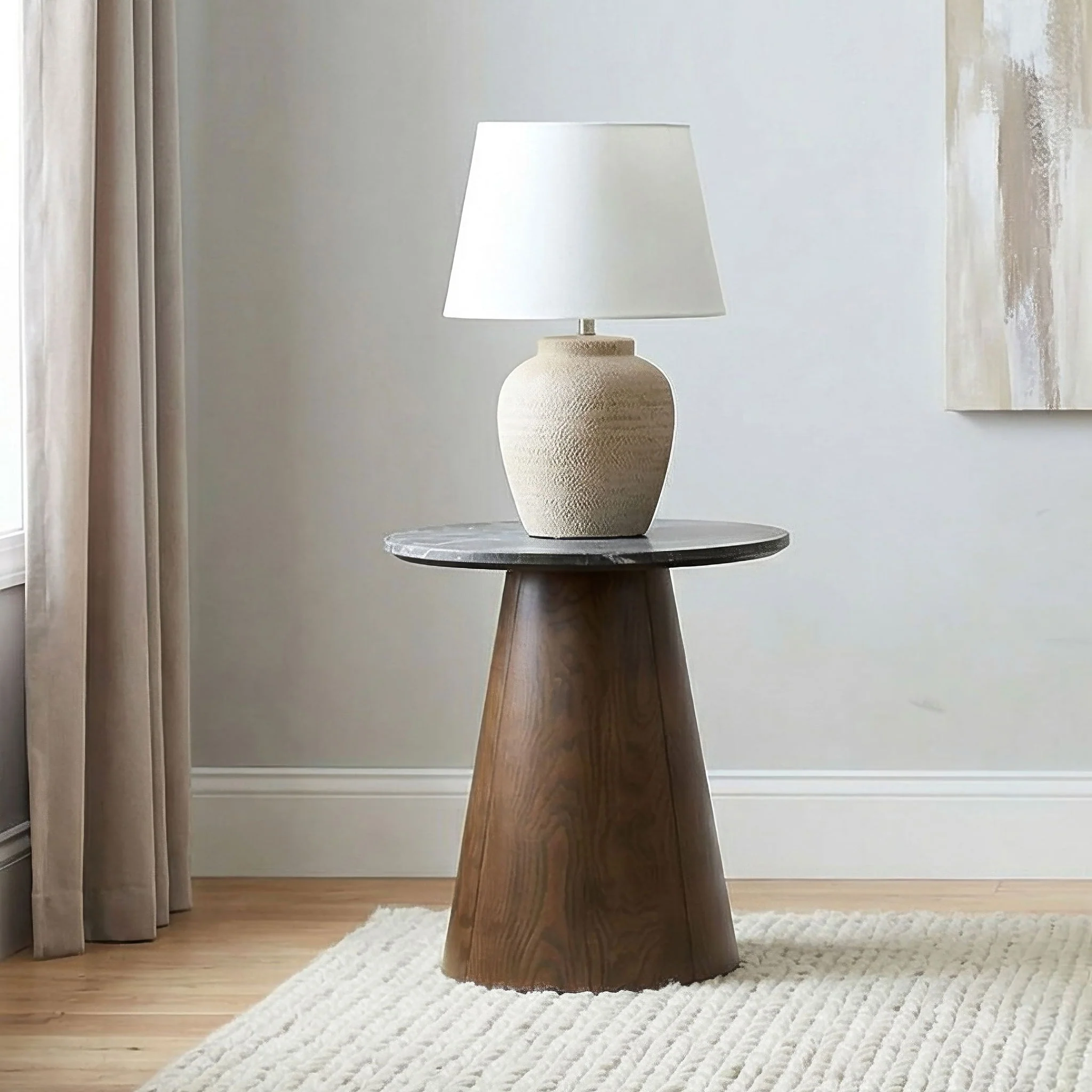 Franklin Round Wood Pedestal Side End Table Grey and Dark Brown - Image 4