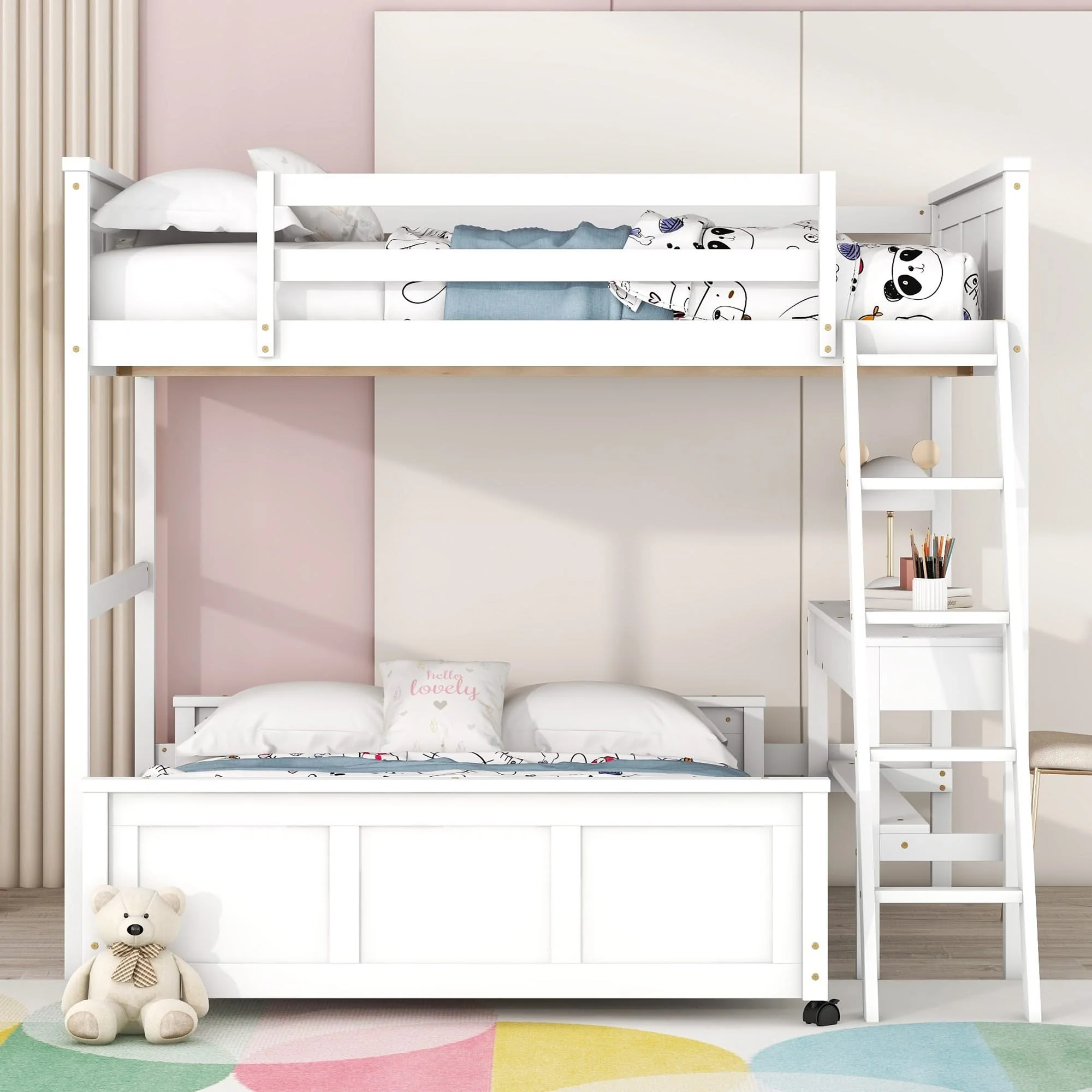 Full Over Full Bunk Bed With Desk - Image 5