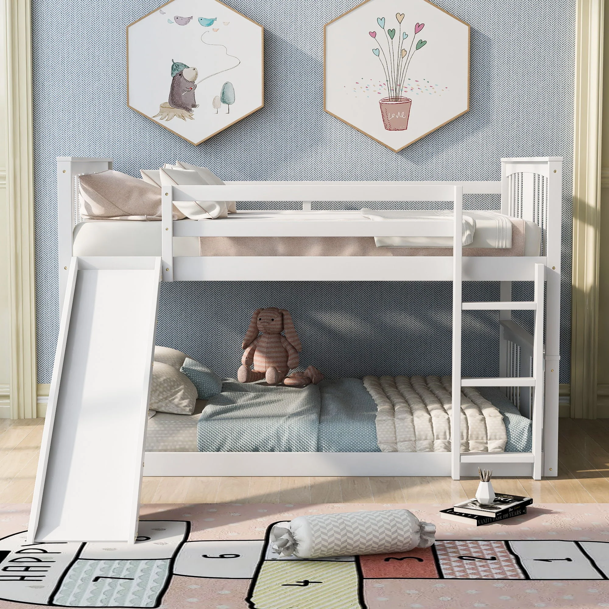 Full Over Full Bunk Bed With Ladder With Slide - White - Image 3