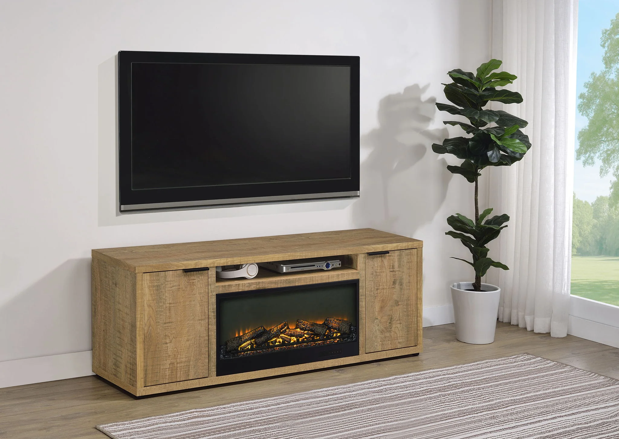 Fuller 60-inch 2-door TV Stand Fireplace Media Console Mango - Image 3