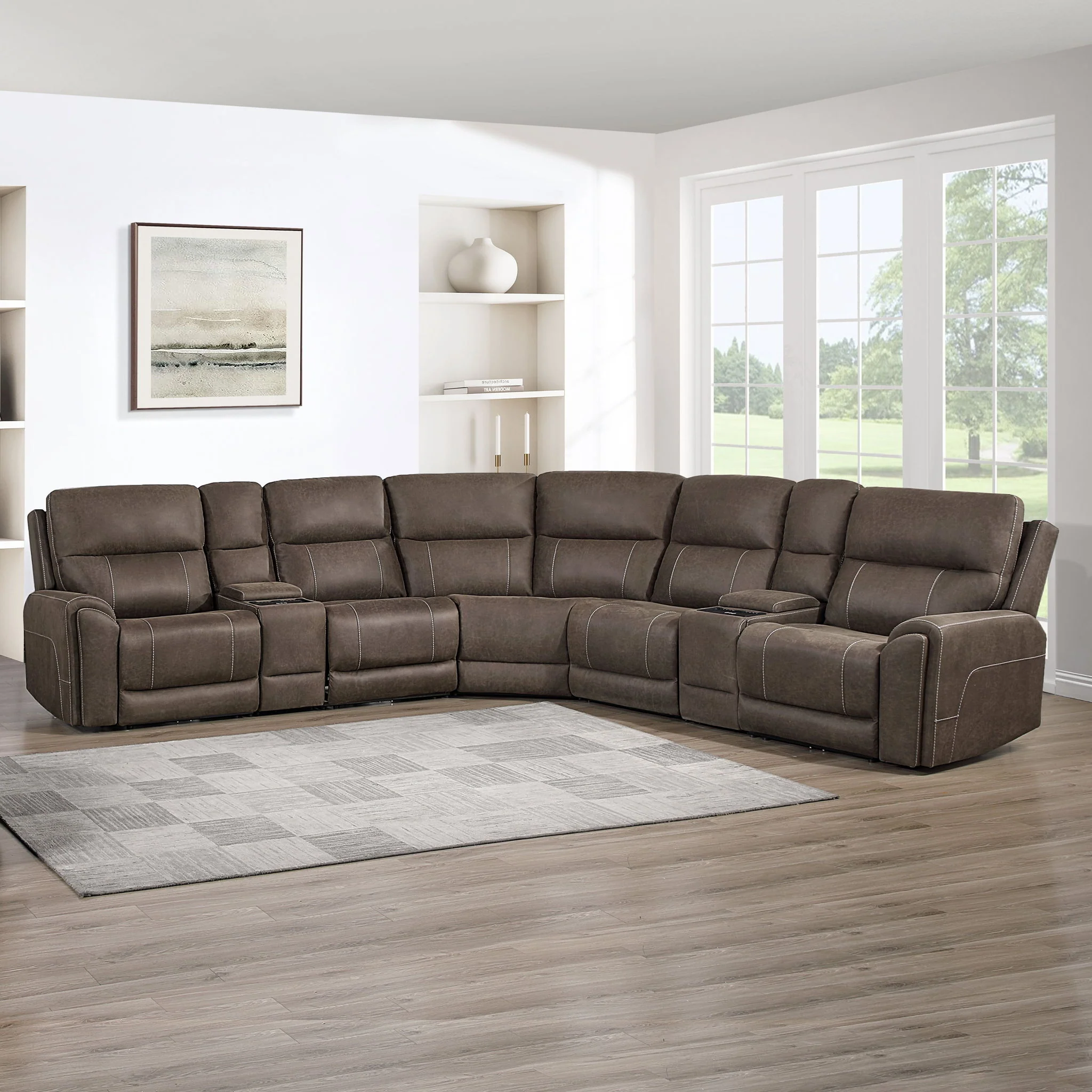 Gaia - 7 Piece P2 Power Sectional - Brown - Image 3