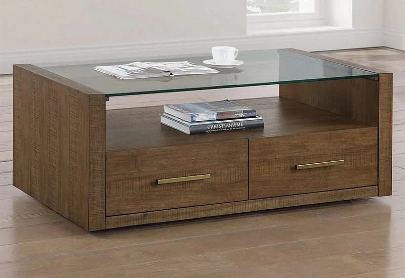 Garland Toffee Brown Modern Rustic Glass Top Coffee Table