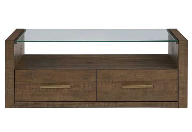 Garland Toffee Brown Modern Rustic Glass Top Coffee Table - Image 2