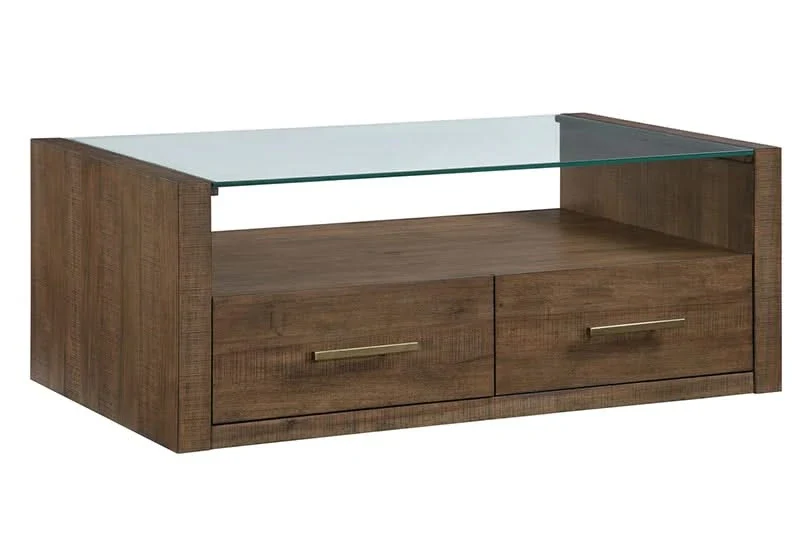 Garland Toffee Brown Modern Rustic Glass Top Coffee Table - Image 3