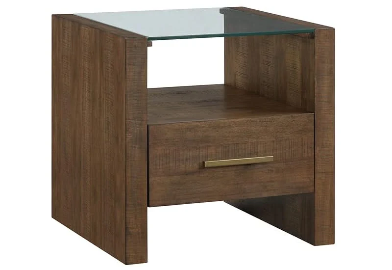Garland Toffee Brown Modern Rustic Glass Top End Table - Image 2