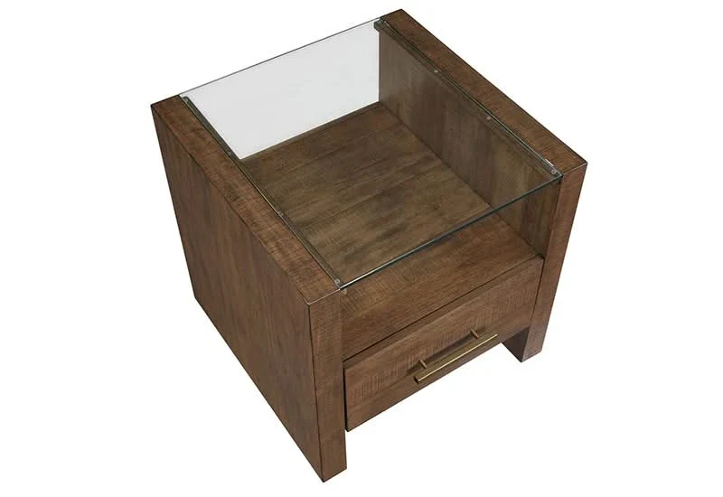 Garland Toffee Brown Modern Rustic Glass Top End Table - Image 4
