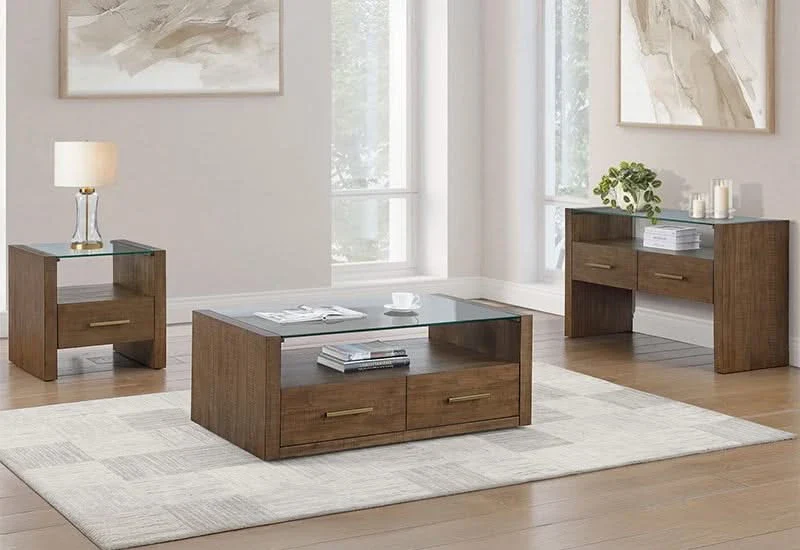 Garland Toffee Brown Modern Rustic Glass Top End Table - Image 6