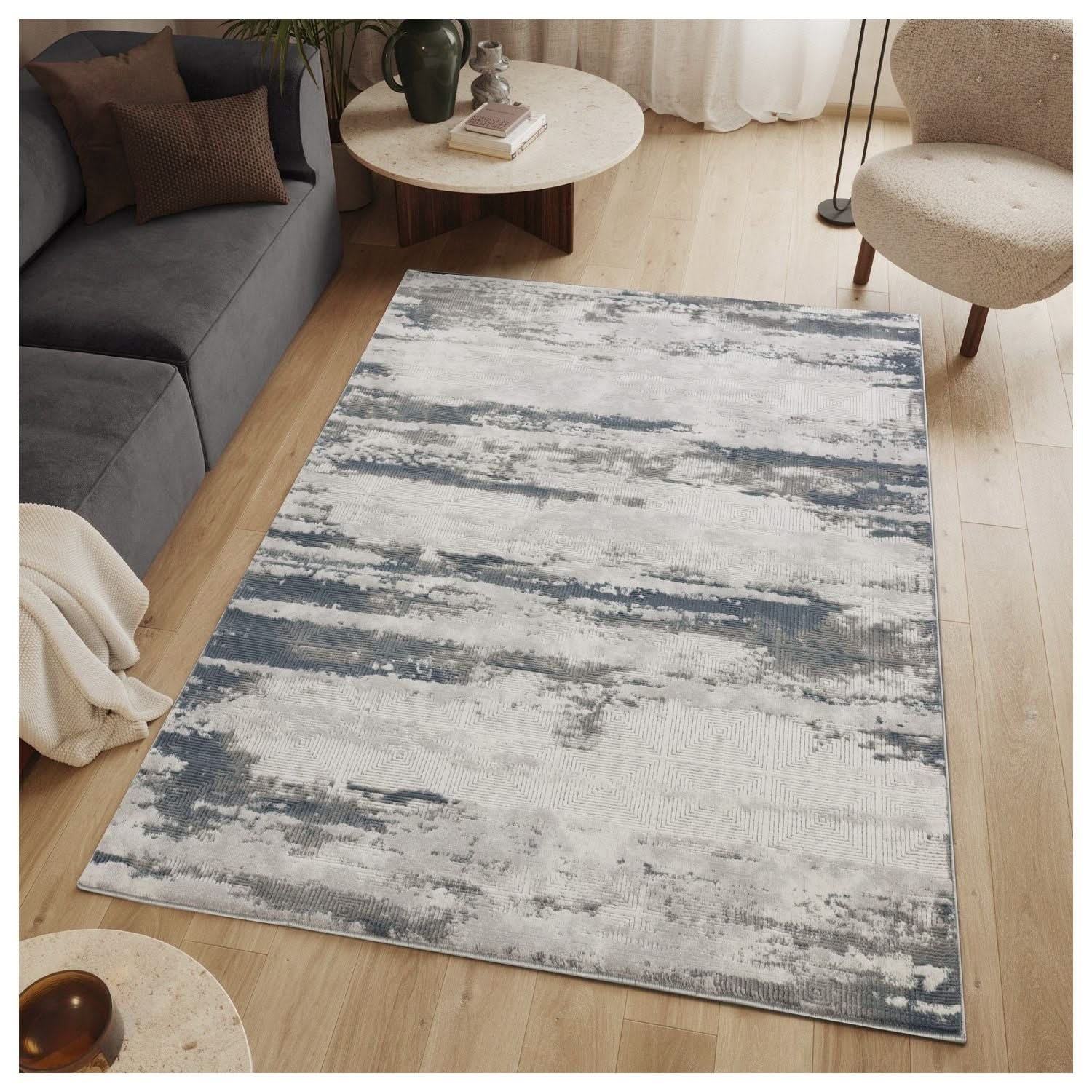 Geometrix - 5'3" X 7'3" Area Rug With Geometric 3D Effect - Gray / Ivory - Image 4
