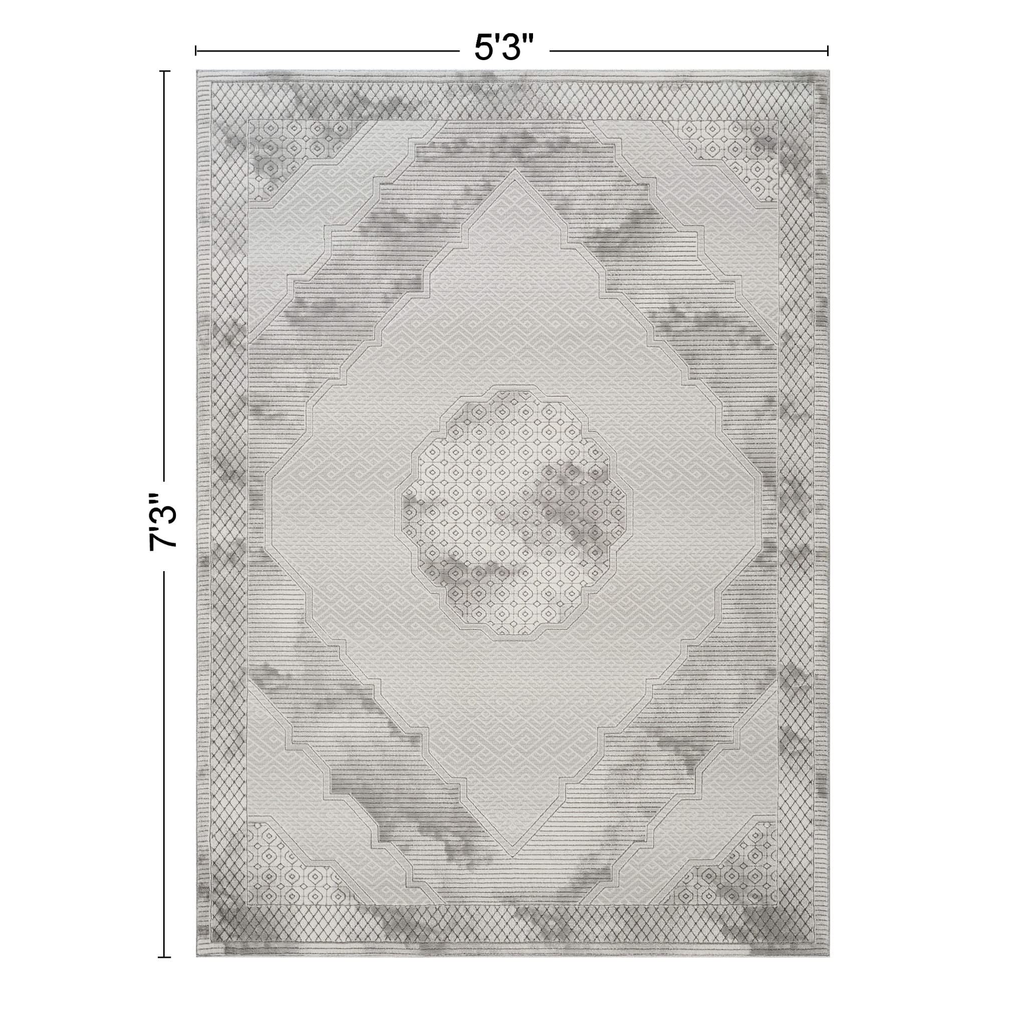 Geometrix - 5'3" X 7'3" Medallion Area Rug With Geometric 3D Effect - Ivory / Gray - Image 4