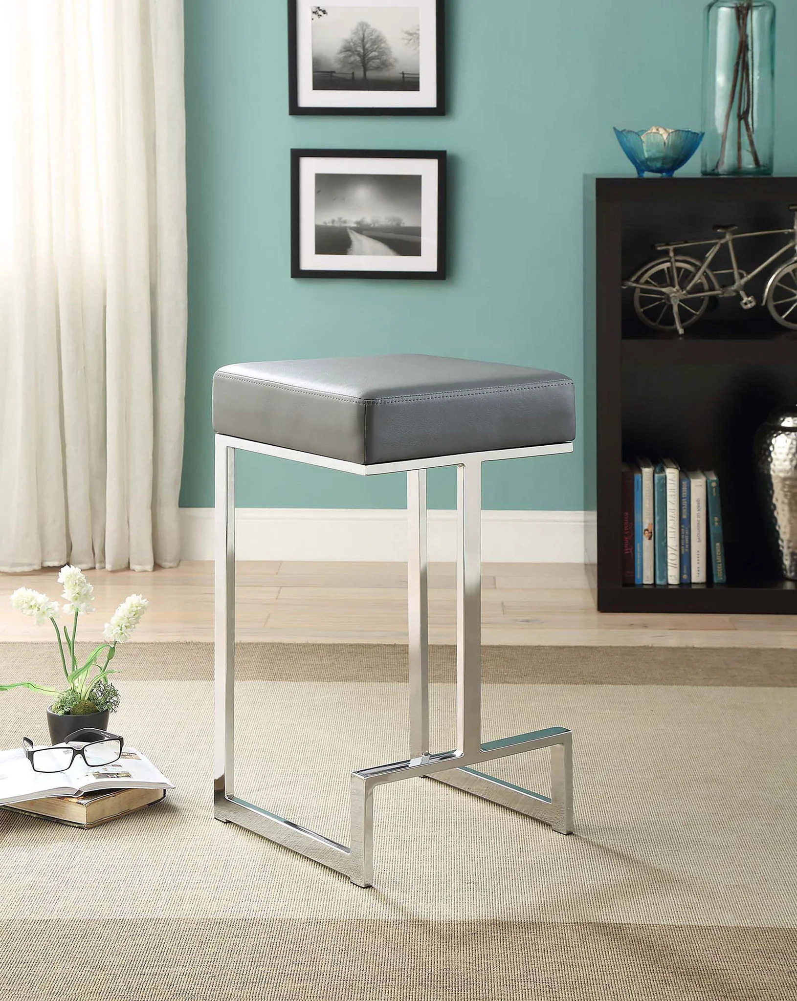 Gervase Square Counter Height Stool Grey and Chrome - Image 3