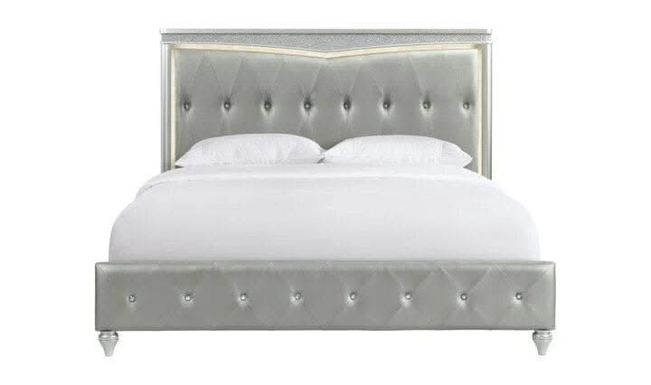Glendale Silver King Bed with LED Headboard and Crystal Tufting - Image 2