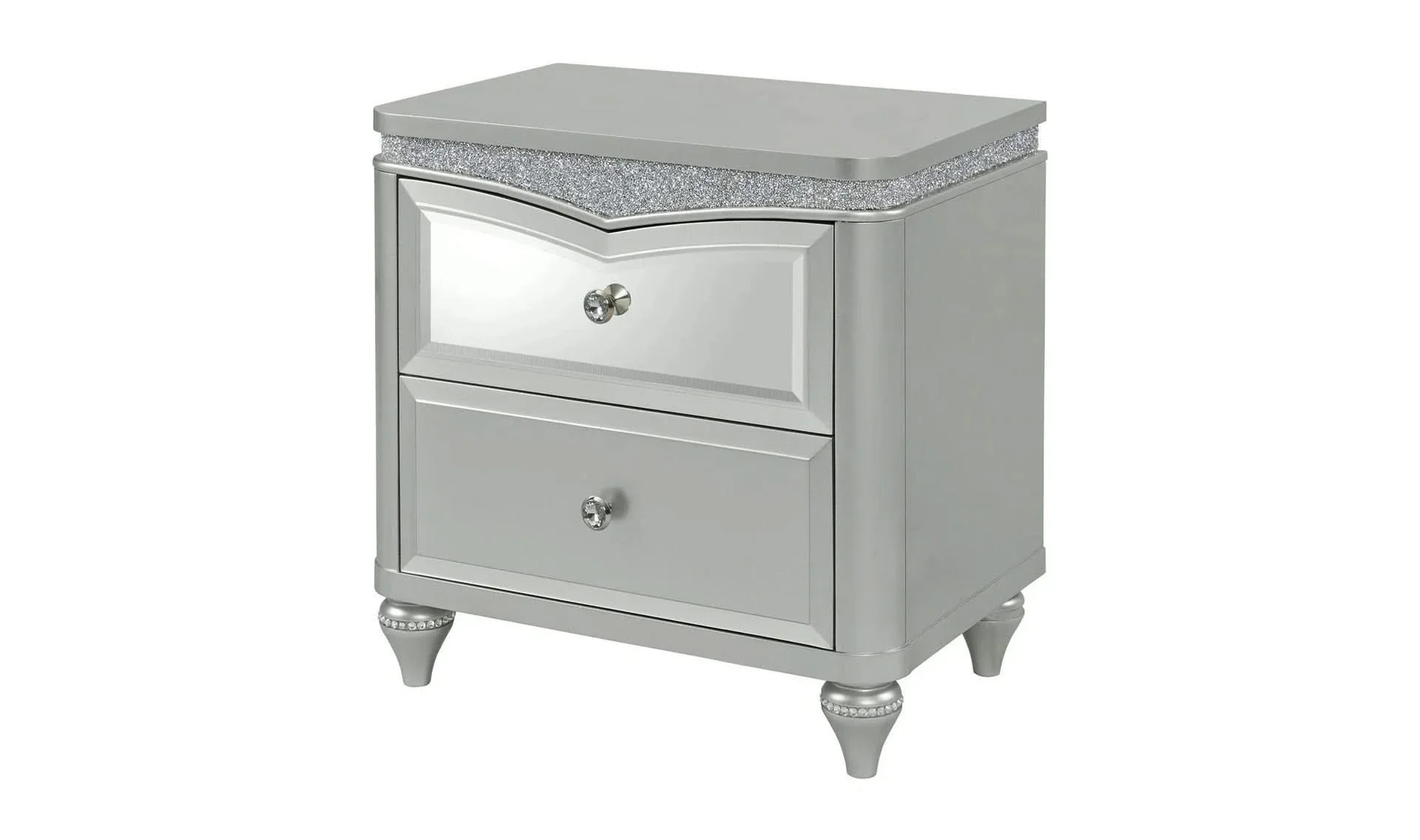 Glendale Silver Nightstand with Crushed Crystal Accents and USB Outlet