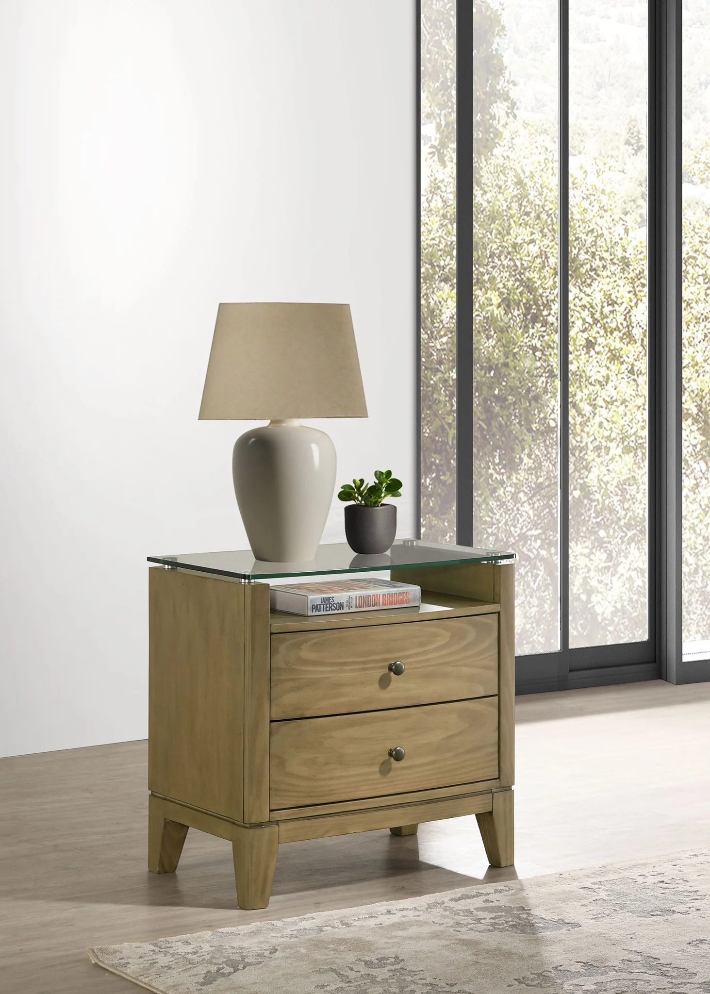 Granada 2-drawer Glass Top Nightstand Natural Pine - Image 3