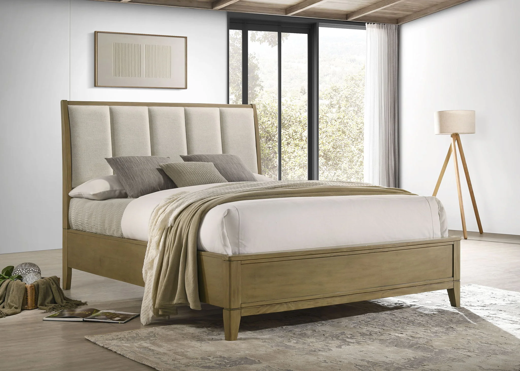 Granada Upholstered California King Panel Bed Natural Pine - Image 2