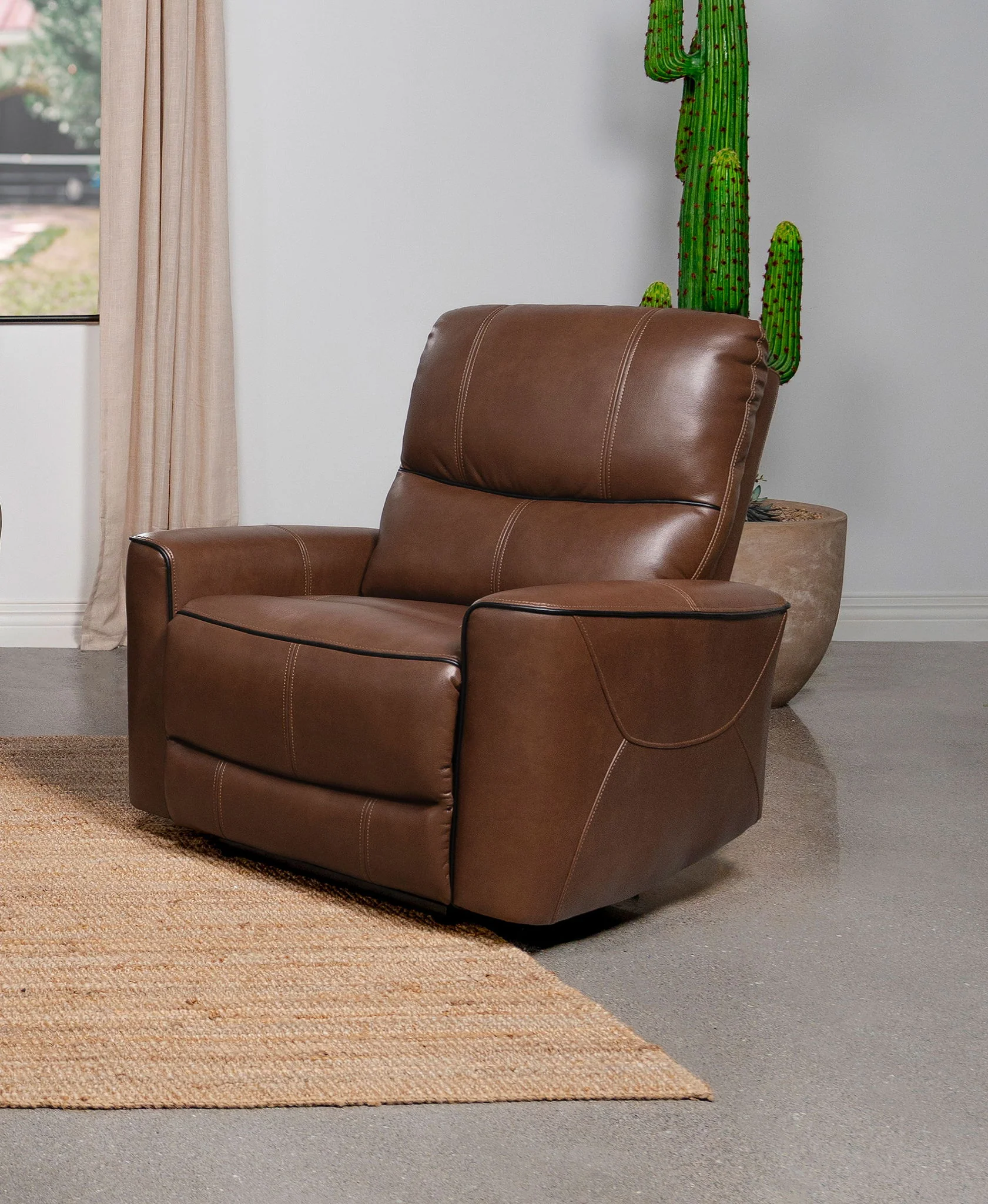 Greenfield Upholstered Power Recliner Chair Saddle Brown - Image 4