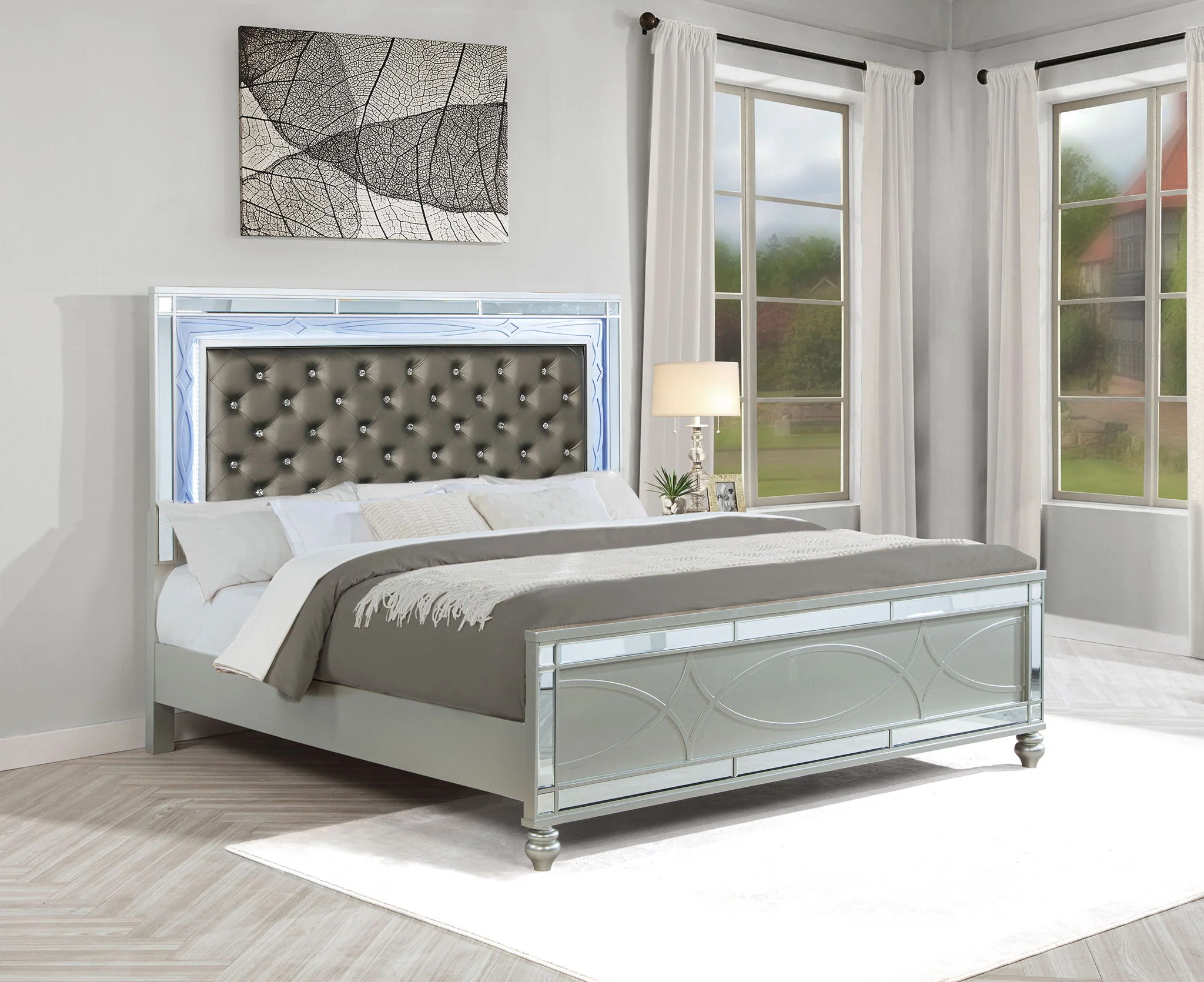 Gunnison Wood Eastern King LED Panel Bed Silver Metallic - Image 4