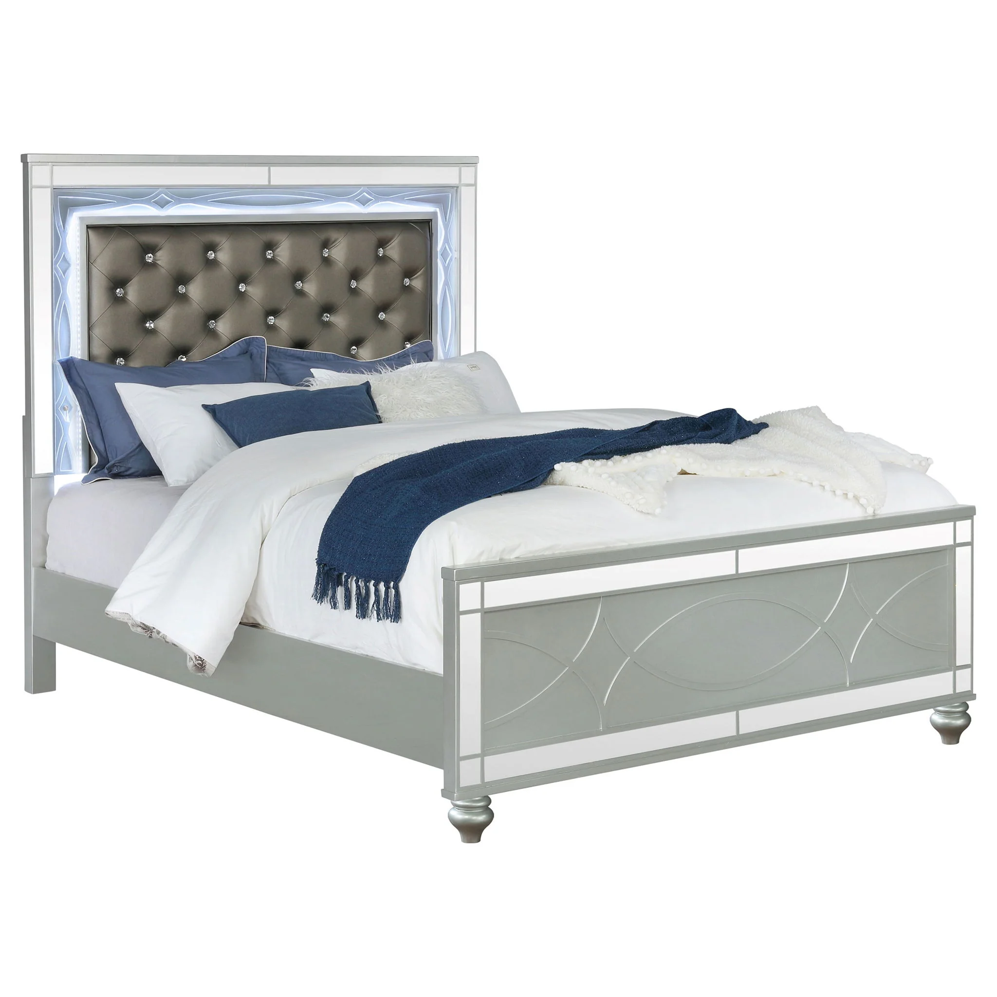 Gunnison Wood Queen LED Panel Bed Silver Metallic - Image 3